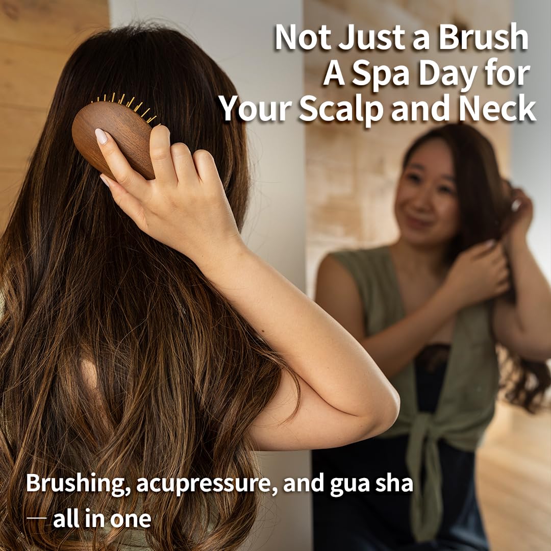 Uffy Acubrusher – Bamboo Bristle Gua Sha Hair Brush - Ergonomic Scalp Massager for Dandruff & Hair Growth, Suitable for All Hair Types - Ideal Gift Choice in Turquoise Blue