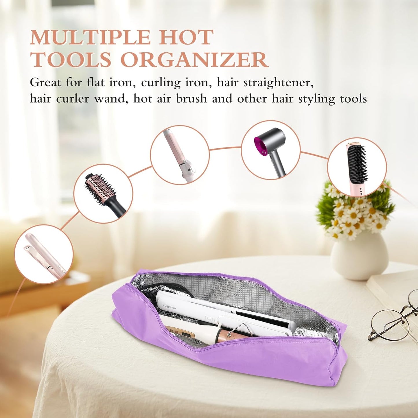 Professional Hot Hair Tools Organizer Bag Portable Travel Heat Resistant Storage Case Pouch for Curling Irons, Flat Irons, Hair Straightener and Styling Tools(17.7" x 3.2"x 3.2")