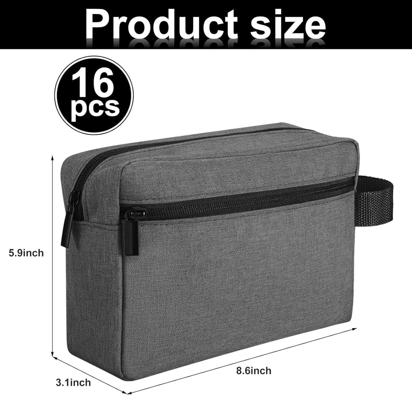 Paterr 16 Pcs Travel Toiletry Bag for Women Men Large Water Resistant Shaving Bag Hanging Cosmetic Bag with Handle and Divider Storage Travel Pouch Case (Dark Gray)