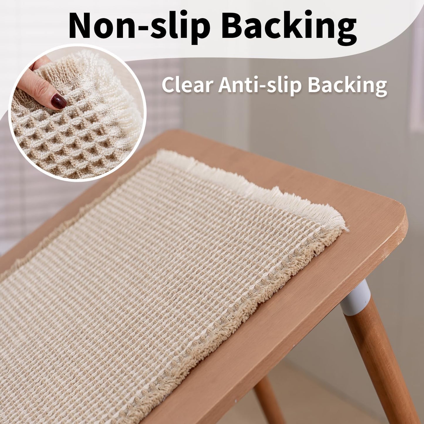 Waffle Bath Mat - Boho Bathroom Rugs Non Slip Washable, Super Absorbent & Quick Dry, Soft Bath Mat Farmhouse Bathroom Decor, 20'' x 32'', Khaki and White