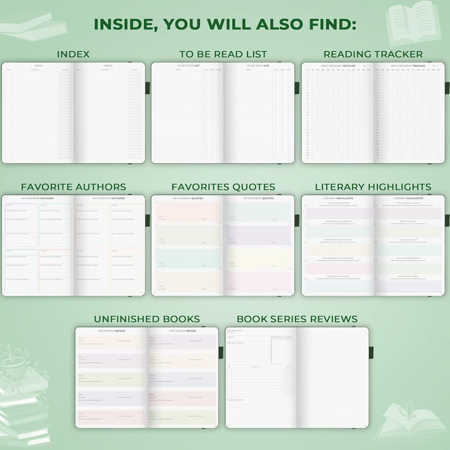 Clever Fox Reading Journal Premium – Review Log Notebook with Reading Tracker – Gifts & Accessories for Book Lovers, Adults & Kids (Forest Green)