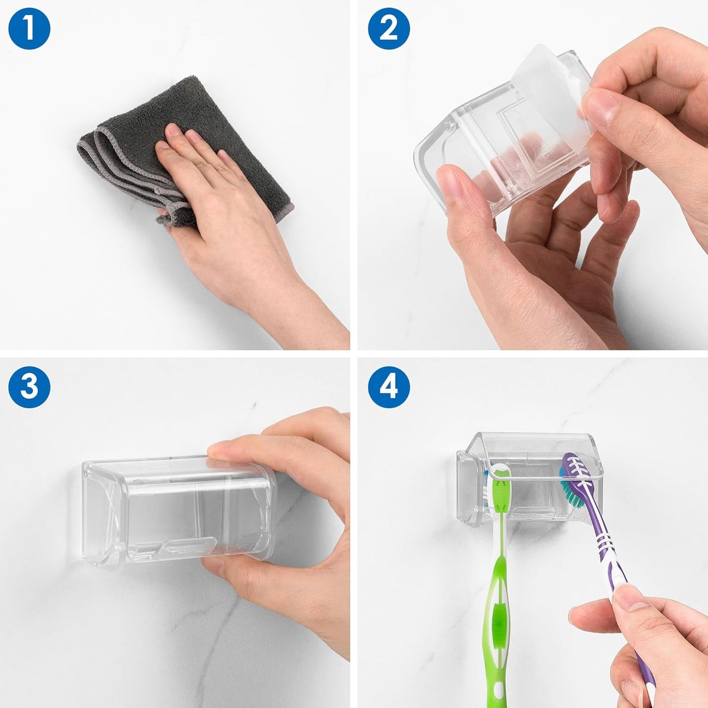 Toothbrush Holder Wall Mounted with Cover for Bathroom, 2 Slots Toothbrush Storage Organizer for Shower, Self Adhesive Toothbrush Hanger Rack for Dorm, Cabinet (Clear)