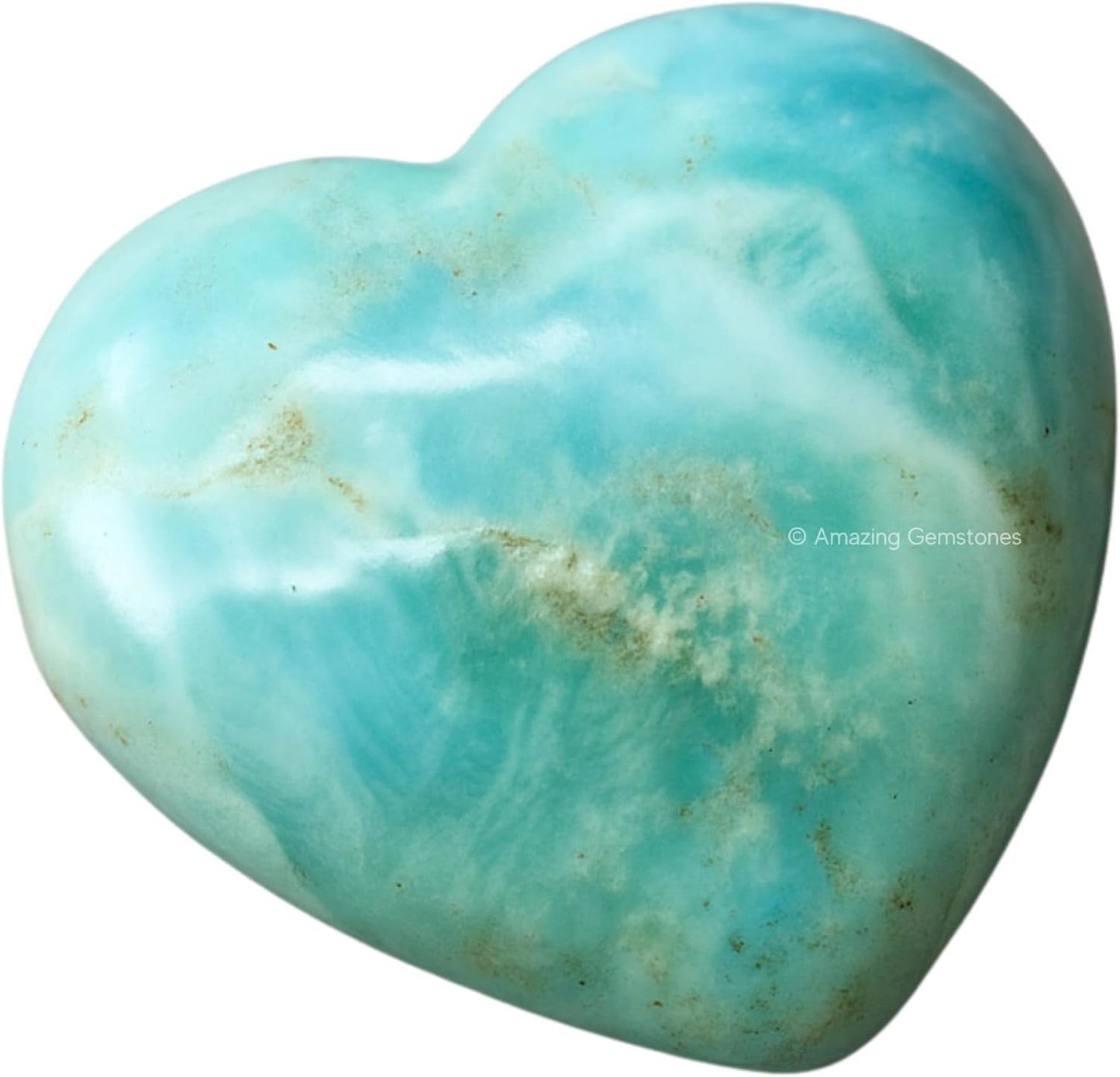 Amazing Gemstone Caribbean Calcite Crystal Heart Palm Stone - Pocket Massage Worry Stone for Natural Body Chakra Balancing, Reiki Healing and Crystal Grid