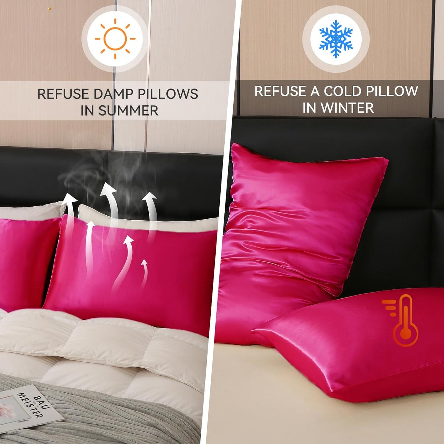 Tyfitb Satin Pillowcase Set for Hair & Skin Care – Cooling, Hypoallergenic, Anti-Frizz, Wrinkle-Free – Soft, Luxurious Pillowcases with Envelope Closure – 2-Pack, Queen Size 20x30, Gift-Ready