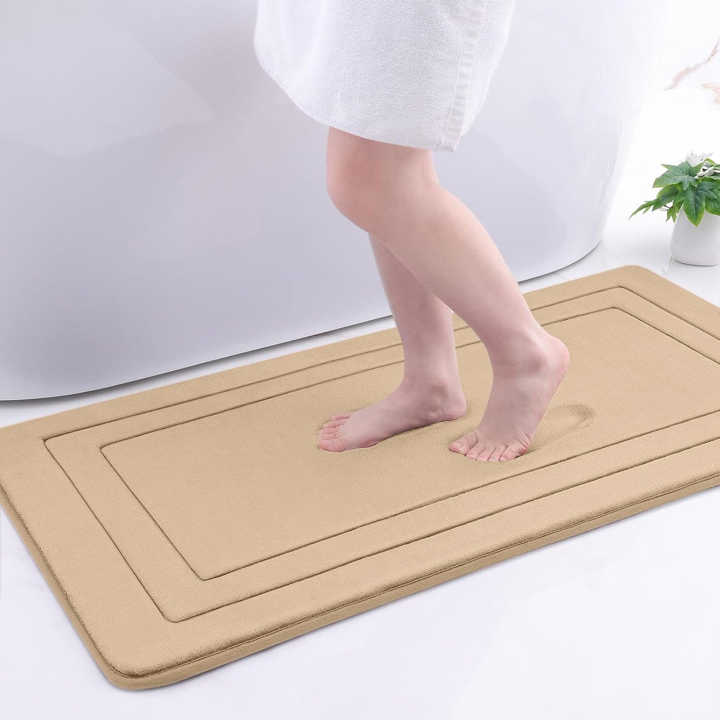 Arotive Memory Foam Bathroom Rug Mat 44x24, Ultra Soft and Absorbent Bath Mat, Machine Wash Dry, Comfortable Bath Rug Carpet for Bathroom Floor, Tub and Shower, Beige