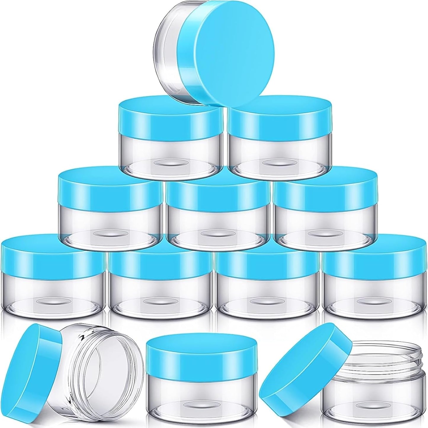 SATINIOR 12 Pack 12 oz Plastic Container Jars with Lids Round Clear Travel Cosmetic Container Slime Jars for Toiletries, Lotion, Cream, Ointments, Makeup, Rhinestone, Samples, Kitchen Storage(Blue)