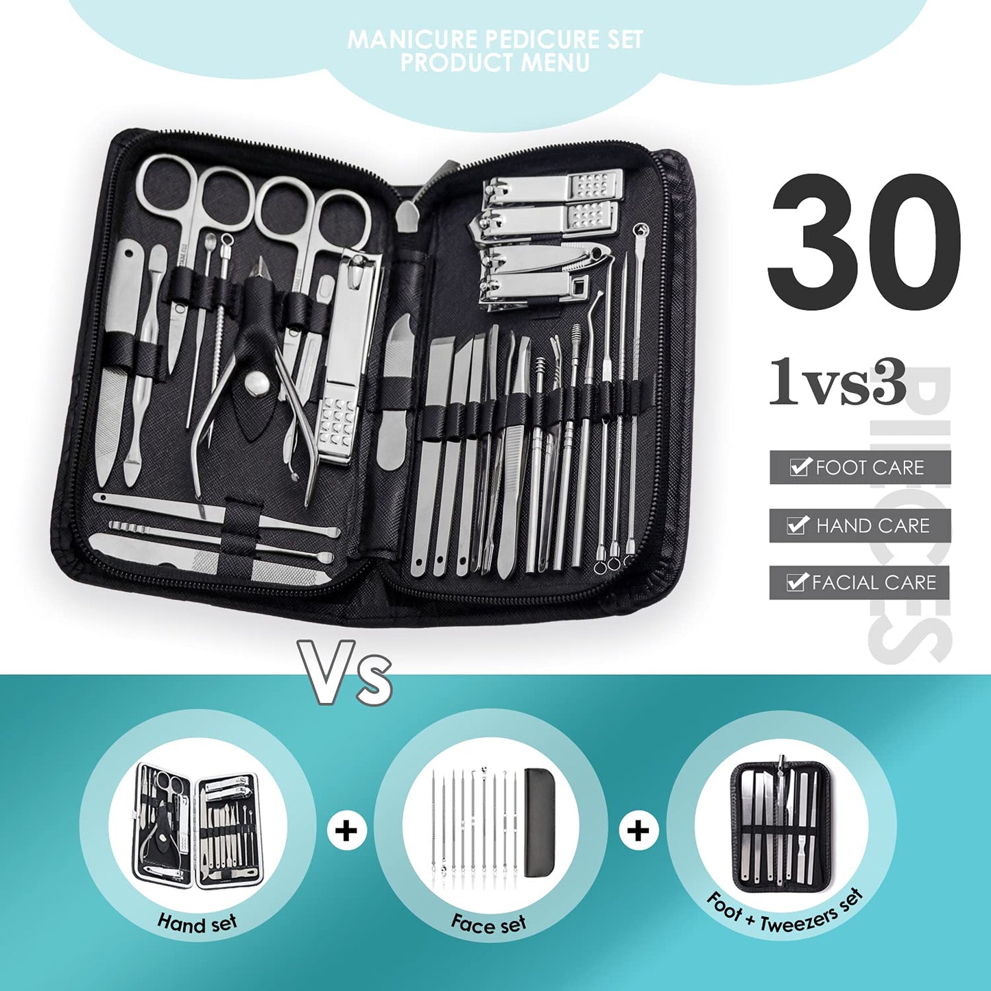 WOAMA Manicure Set 30 In 1 Nail Clipper Set Nail Kit For Women Men Stainless Steel Manicure Kit Professional with Travel Case