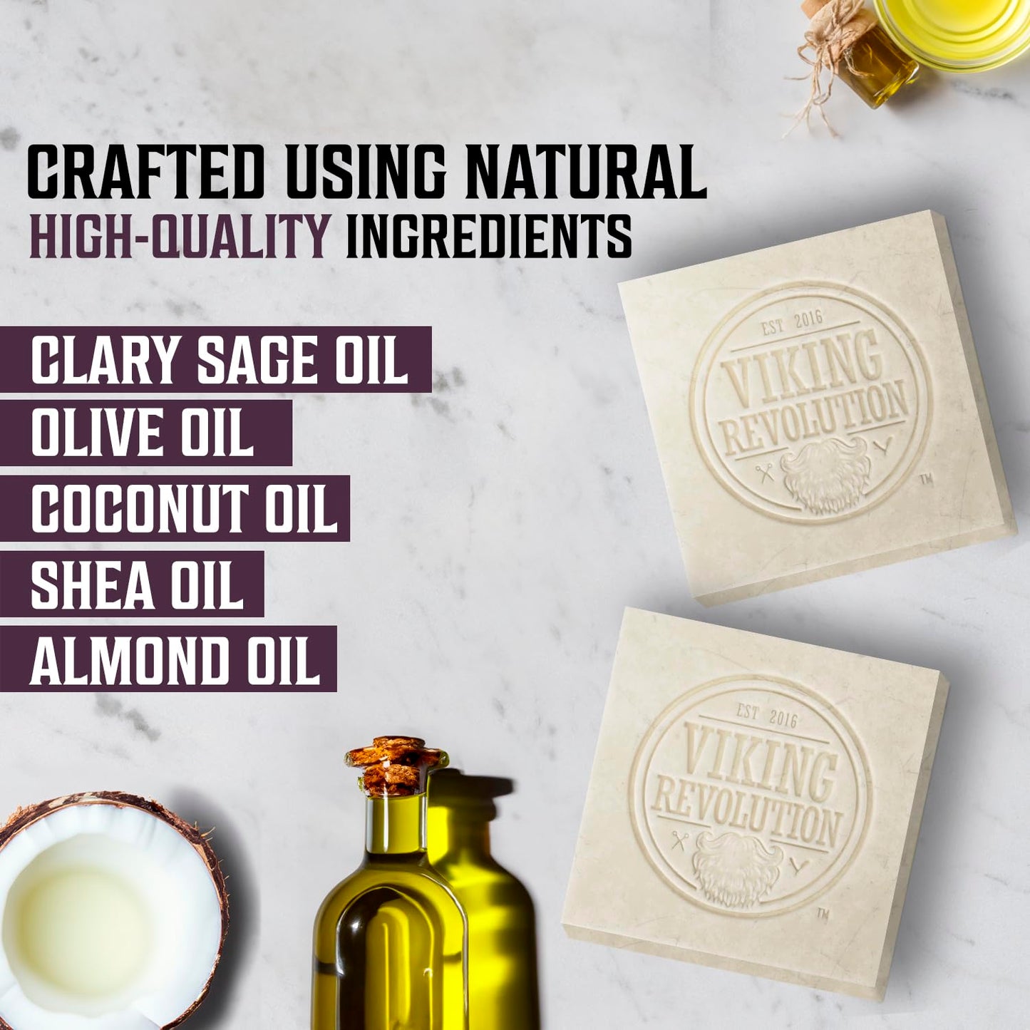 Viking Revolution Clary Sage Natural Soap for Men - Mens Soap Bar with Essential Oils Cold Pressed Bar Soap for Men - Nourishing Mens Bar Soap with Coconut Oil, Shea Oil, Almond Oil (2 Pack)