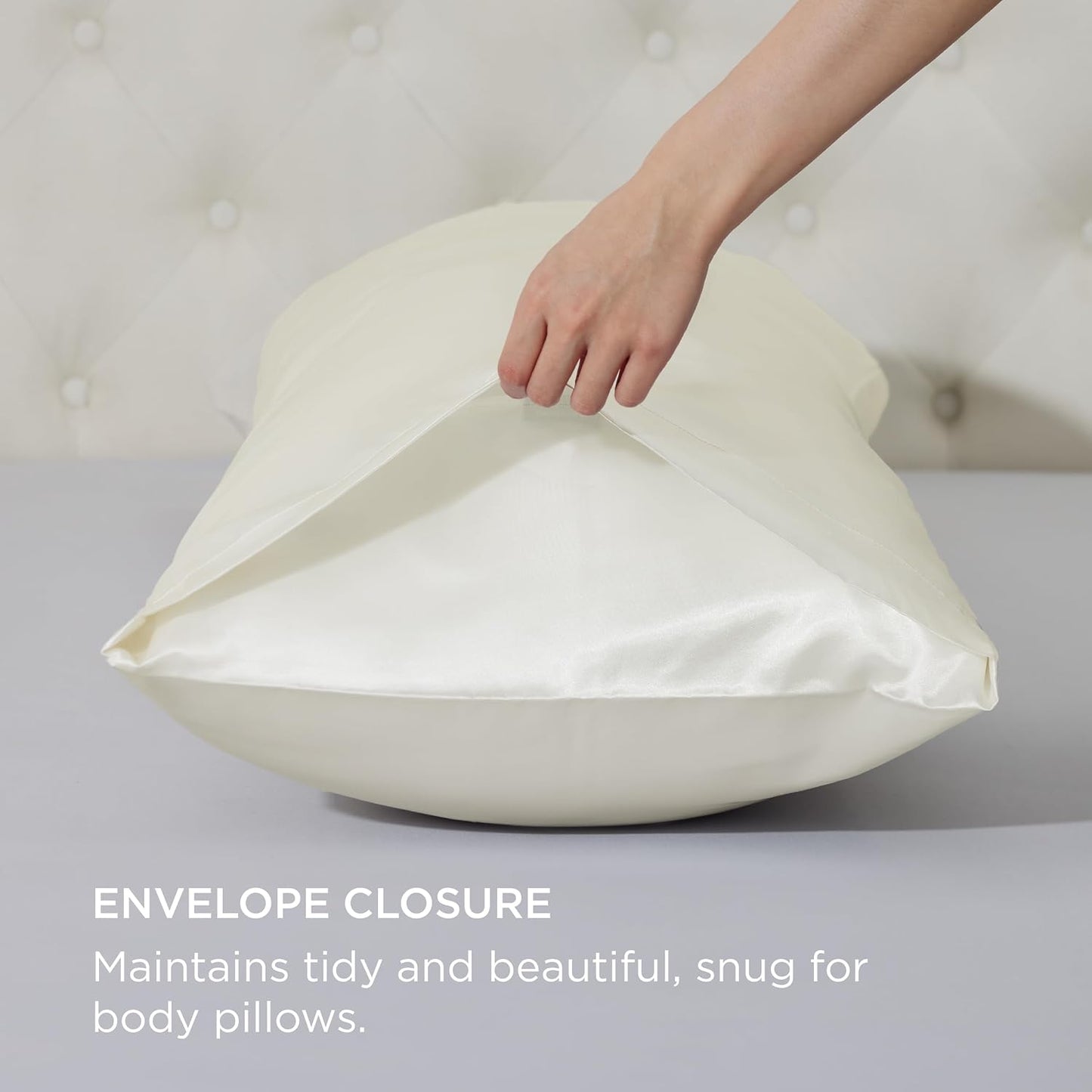 Bedsure Body Pillow Cover 20x54 Inches - Ivory Satin Similar to Silk Pillowcase for Hair and Skin, Cooling and Silky Long Body Pillow Case Cover with Envelope Closure, Gifts for Women Men