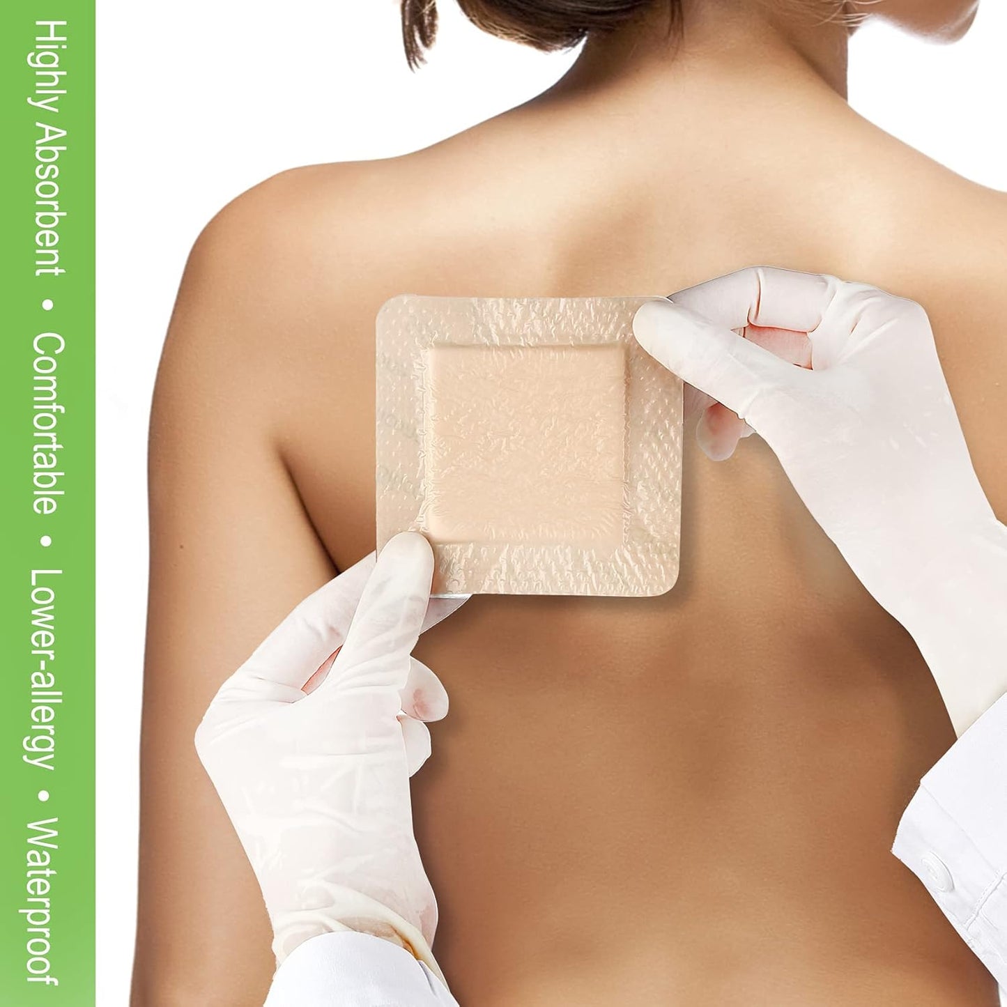 NeuHeils Silicone Adhesive Foam Dressing with Gentle Border 4''x4'' for Bed Sore Leg Ulcer 10 Pack, High Absorbency Waterproof Silicone Wound Bandage