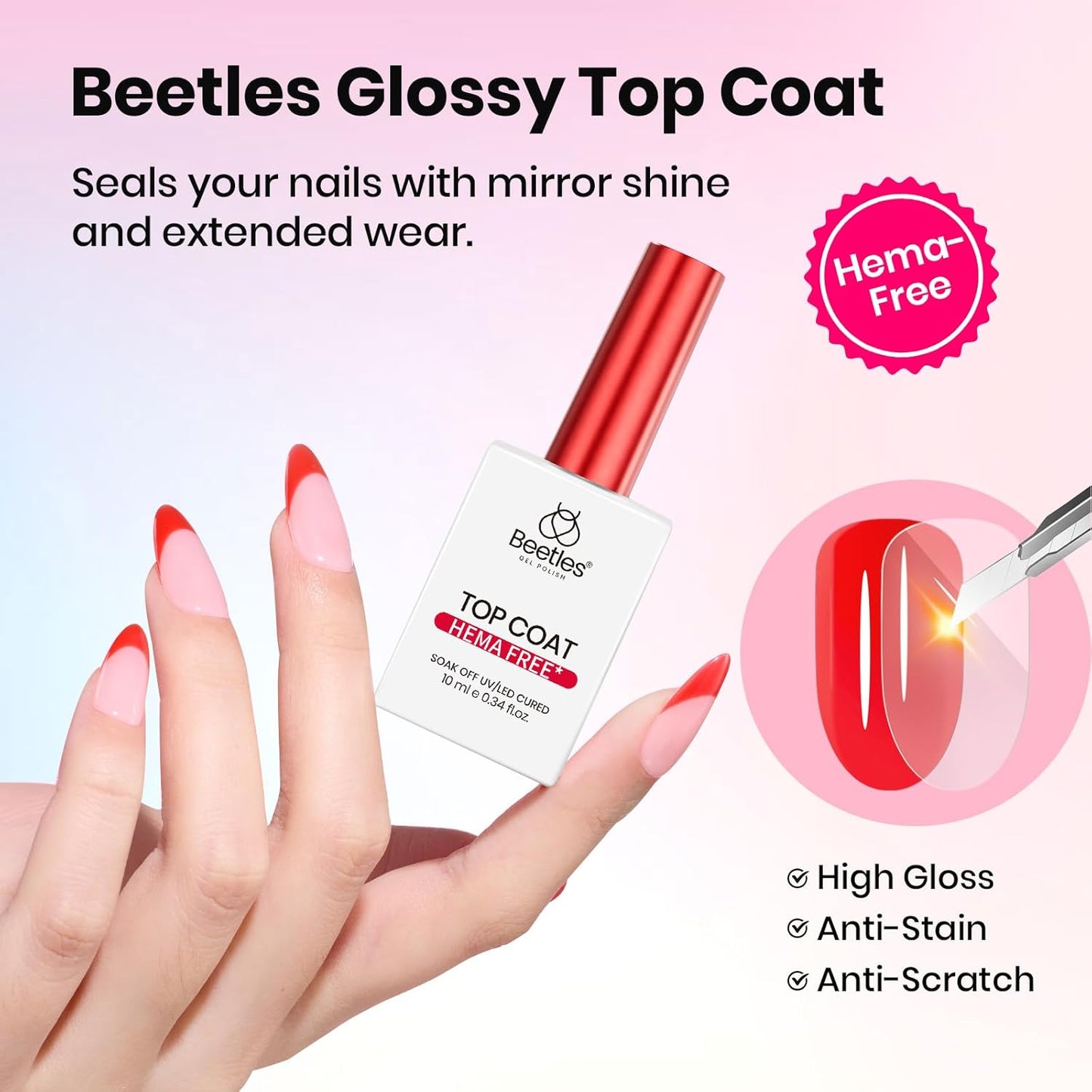Beetles Hema Free Gel Top and Base Coat with Matte Top Coat Set, 3Pcs for Gel Nail Polish Soak Off UV LED Long Lasting Glossy & Matte Finish Nail Art Essentials