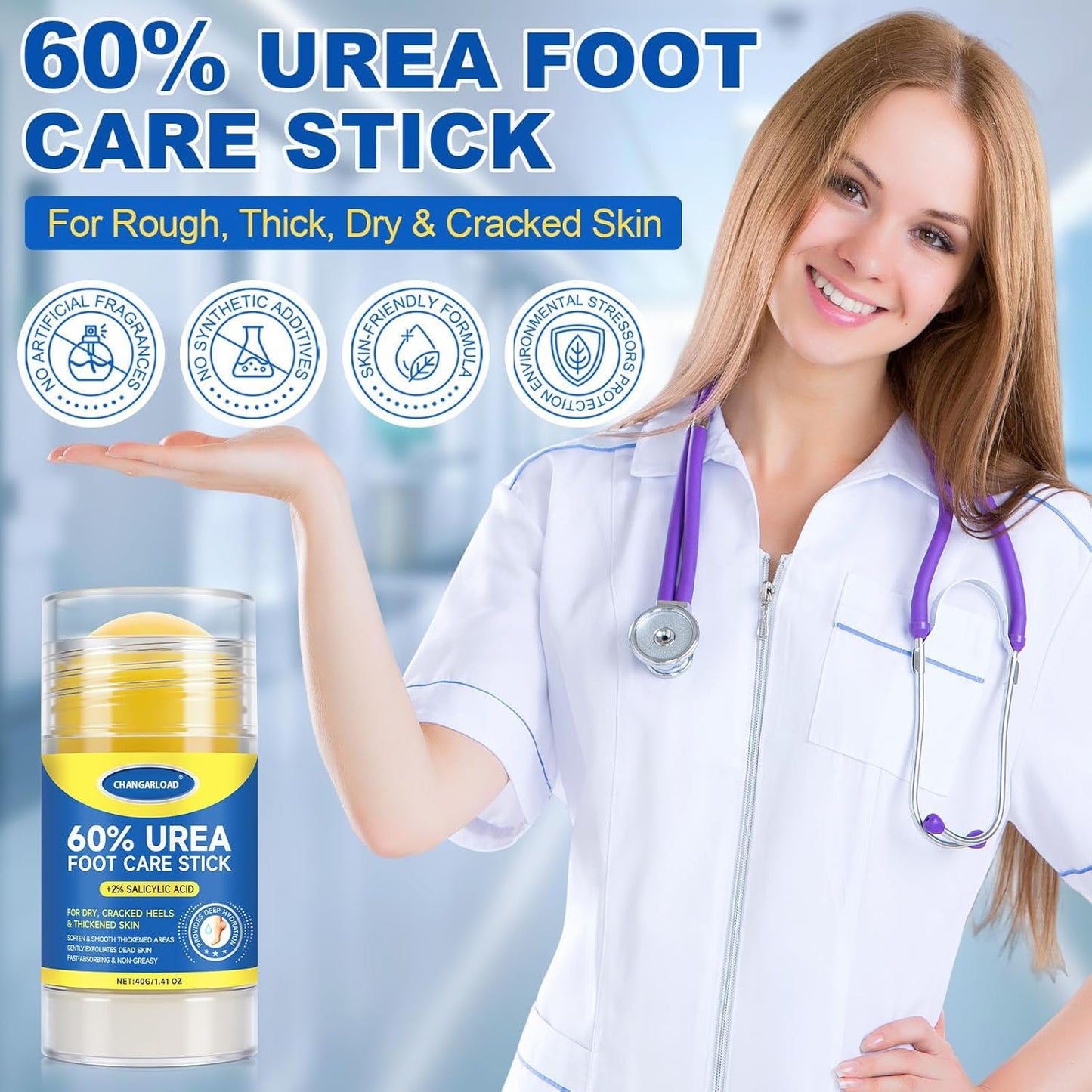 60% Urea + 2% Salicylic Acid Foot Cream–Ultra-Moisturizing Formula, Exfoliates Dead Skin, Softens Dry, Cracked Skin on Feet, Knees, Hands, Elbows. Helps soften callused, rough, or tender areas 1.41oz
