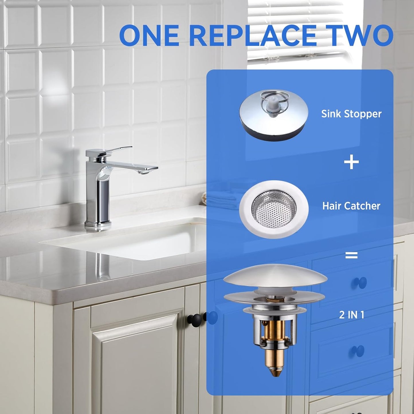 Bathroom Sink Drain Stopper, 2-in-1 Pop Up Sink Drain Stopper Strainer for 1.06"-1.65" Basin Drain Holes, Brass Bounce Core Sink Stopper with Anti-Clogging Hair Catcher