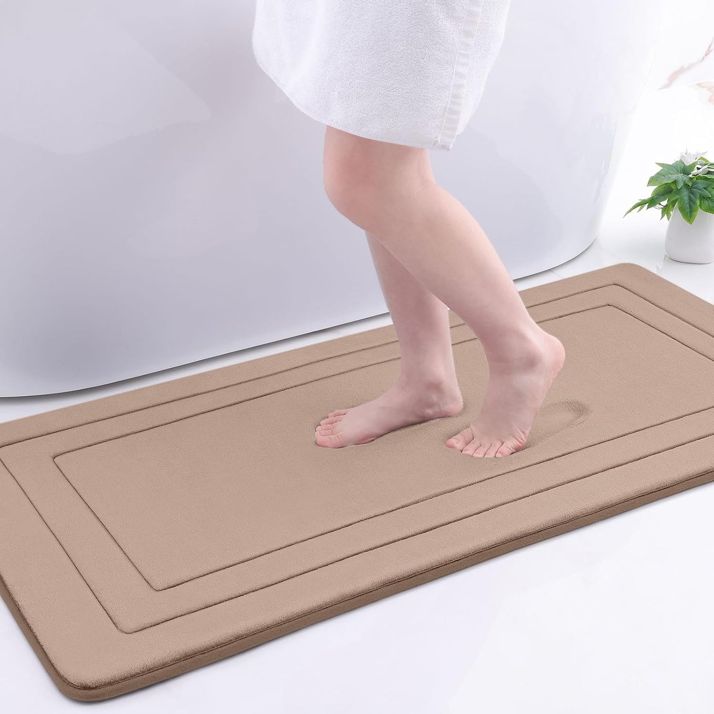 Arotive Memory Foam Bathroom Rug Mat 47x24, Ultra Soft and Absorbent Bath Mat, Machine Wash Dry, Comfortable Bath Rug Carpet for Bathroom Floor, Tub and Shower, Camel
