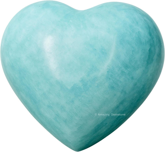 Amazing Gemstone Amazonite Crystal Heart Palm Stone - Pocket Massage Worry Stone for Natural Body Chakra Balancing, Reiki Healing and Crystal Grid