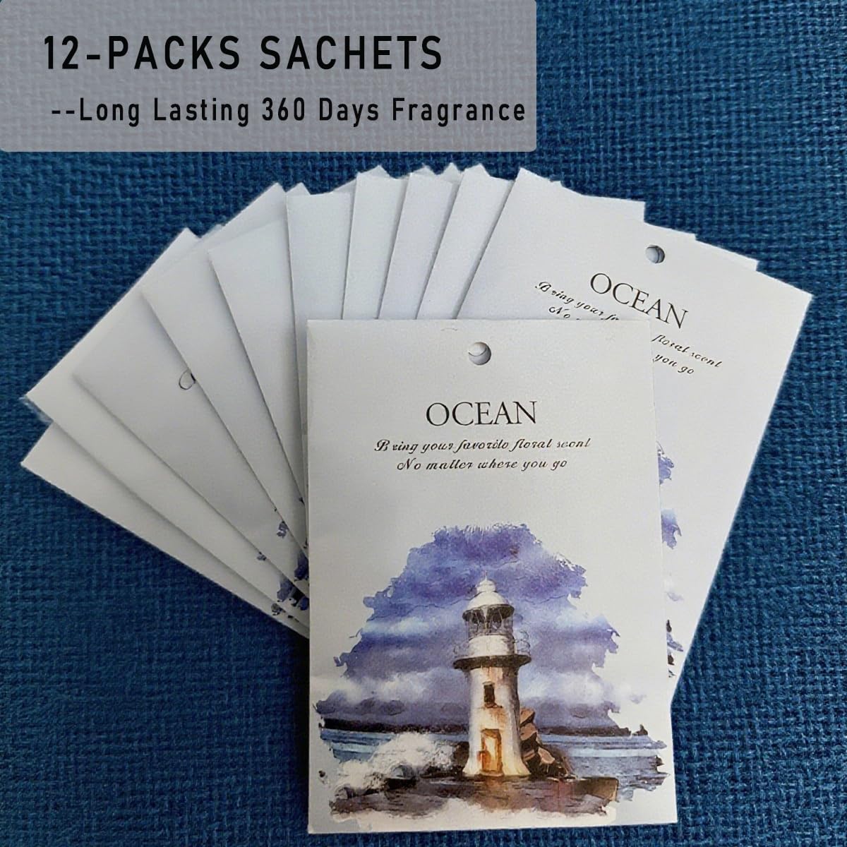 Ocean Scented Sachet Bags - 12 Pack Home & Car Freshener, Odor Eliminator for Closets, Rooms, Drawers, Wardrobes, Toilets, Long - Lasting 360 - Day Fragrance