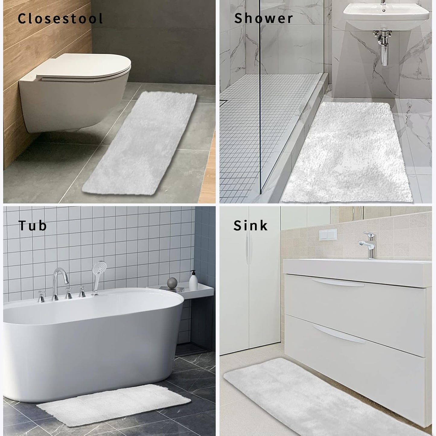 FIFU Bathroom Runner Rug 24" W x 60" L, Bath Mats for Bathroom, Bedroom & Kitchen, Non-Slip Rubber Latex Backing, Comfort & Soft Shower Bathmat & Carpet for Sink, Home & Hallways, White