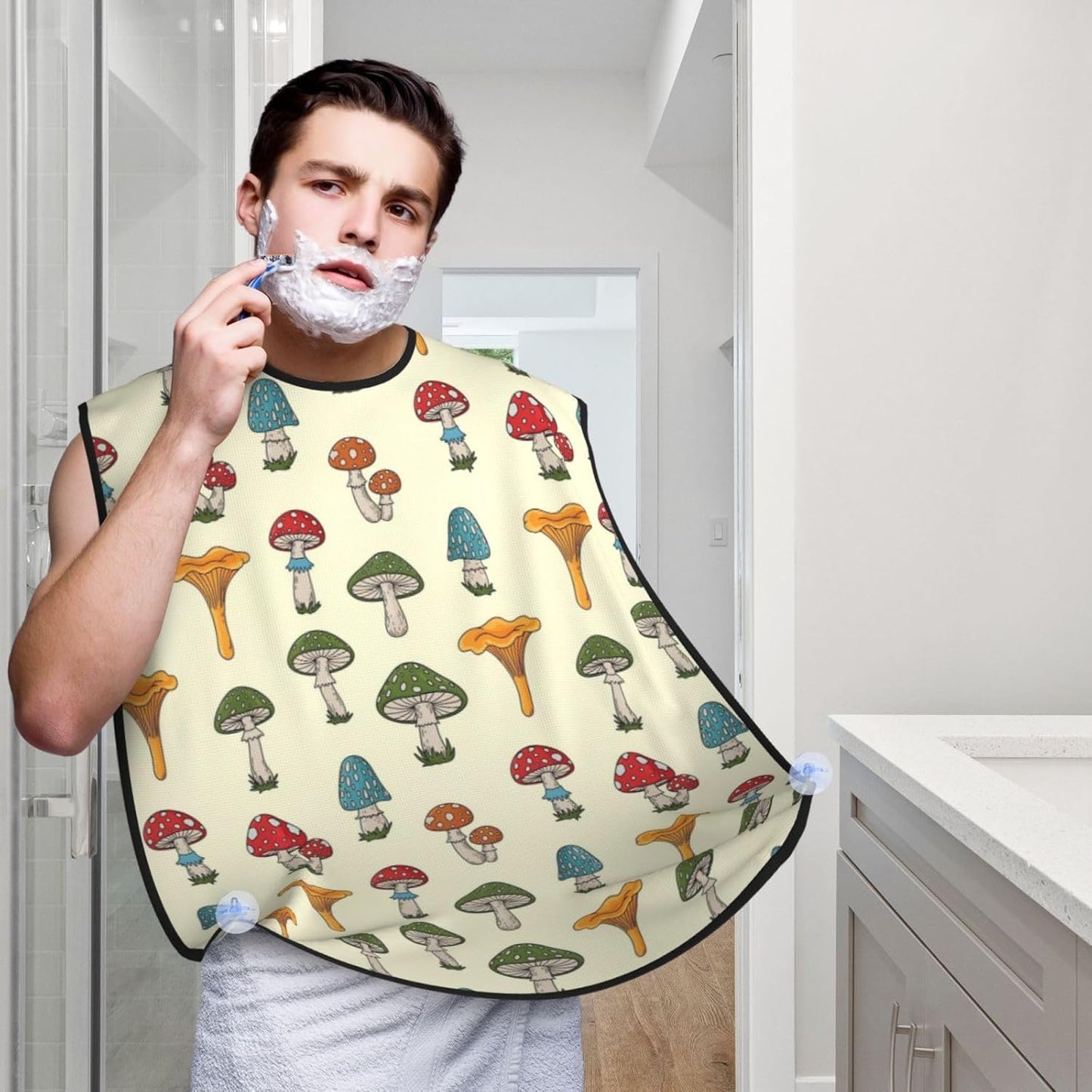 Beard Grooming Cape, Waterproof Hair Catcher for Shaving Trimming, Non-Stick Bib Apron Gifts for Dad Men, Female Ladies Legs Various Mushrooms Shave Bib