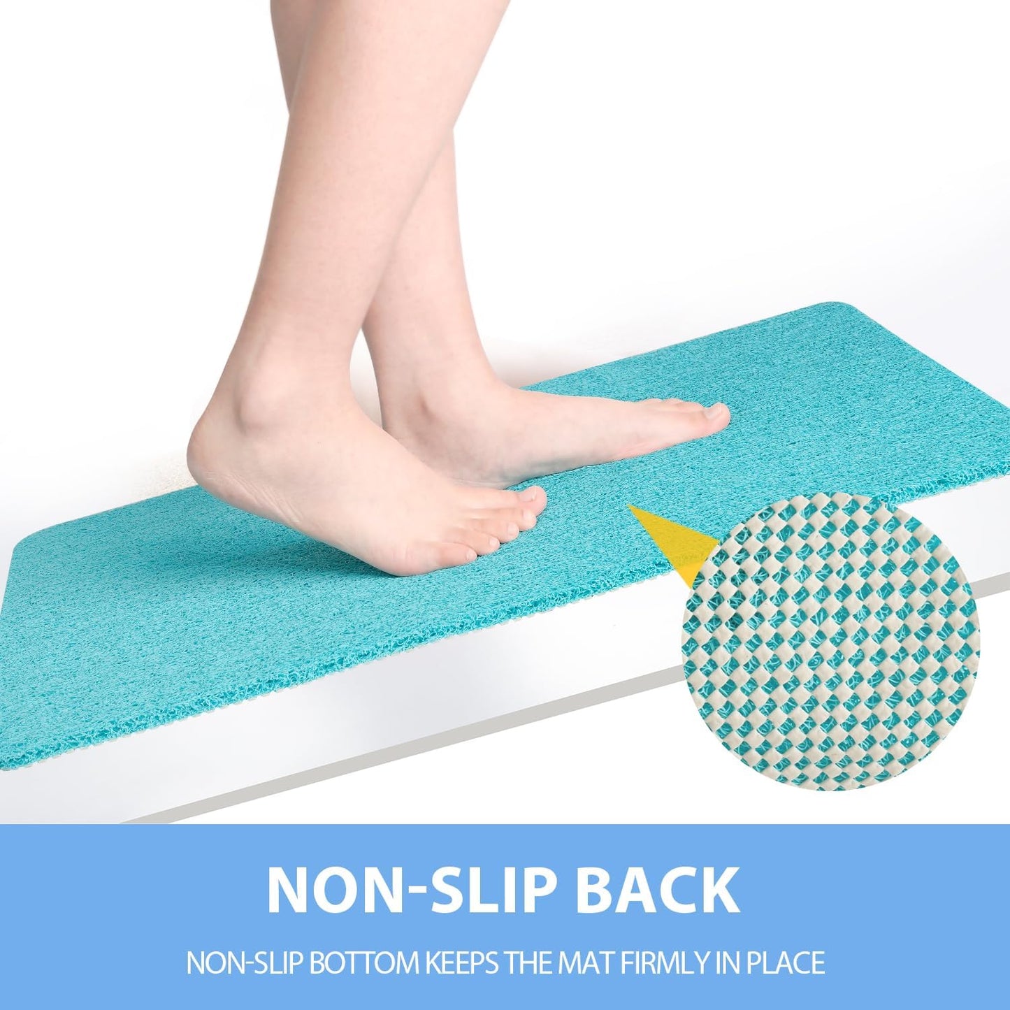 Non-Slip Bathtub Mat, Anti Slip Shower Mat, Fast Drying Bathtub Mats, Foot Scrubber Mat, Anti Slip Mat for Tub, Floor, Bathroom, Kitchen, Home, Hotel (Turquoise Blue 36"×24")