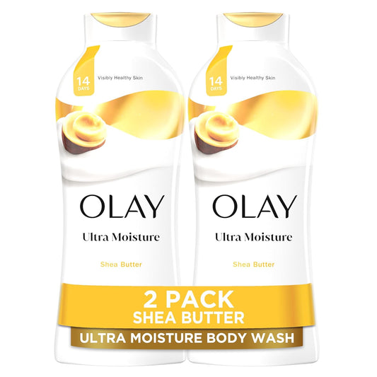 Olay Body Wash for Women, Ultra Moisture, 24hr Moisturizing, Hydrating & Refreshing, B3 Vitamin Complex, Free of Parabens & Phthalates, For All Skin Types, Shea Butter Scent, 22 fl oz (Pack of 2)