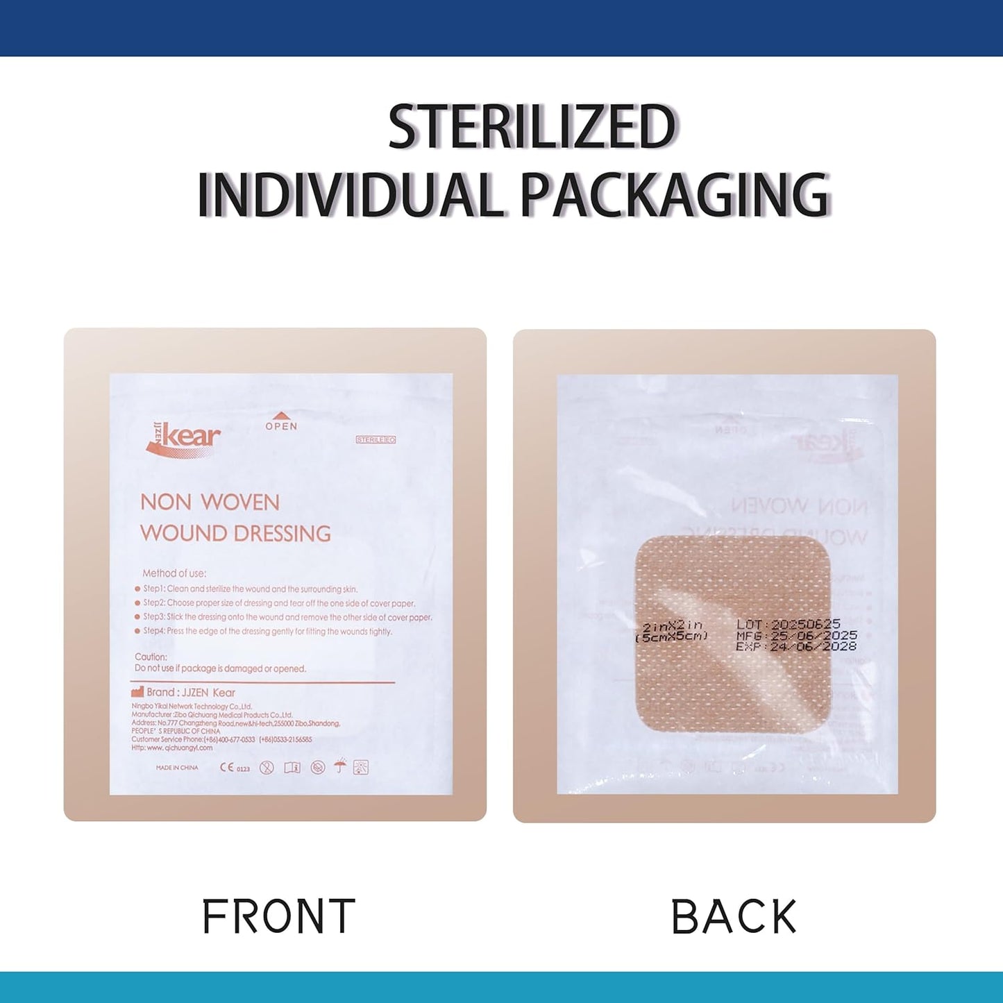 2"X2" 50 PCS Small Square Sterile Nude Island Dressing Bandage for Wound - Self-Adhesive Boarded Gauze Pads - Latex Free - Medical Grade (Nude, 2"X2" - 50PCS)