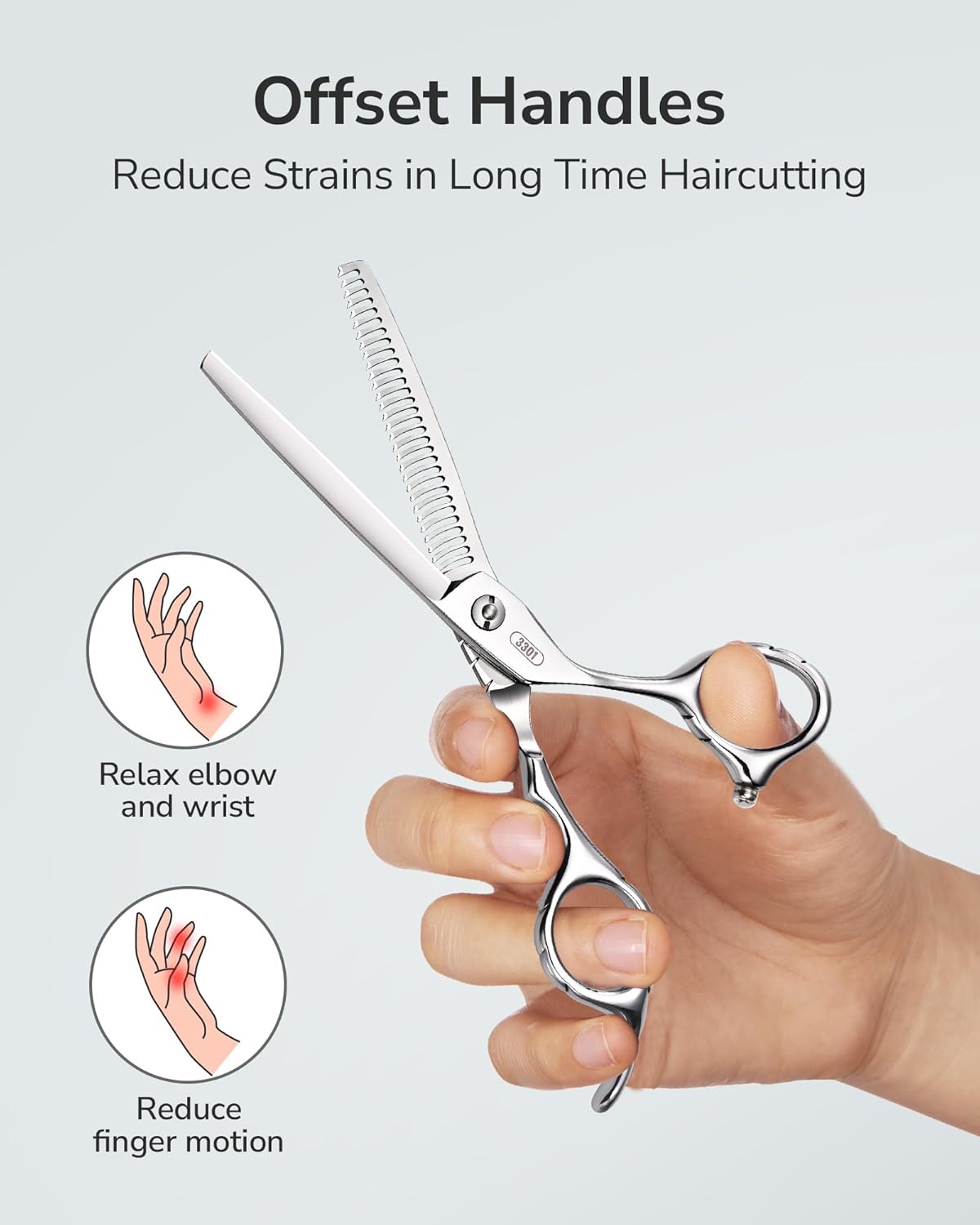 ULG Hair Thinning Scissors 6.7” Shark Series 100% Japanese Stainless Steel, Offset Handle, 30 Deer-Tooth Thinner 35% Hair Removal, Professional Barber Layering Shears for Salon & Home Hair Styling