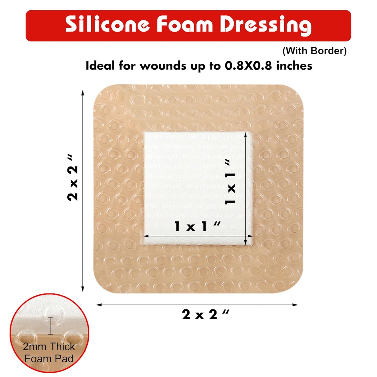 FRESINIDER Silicone Foam Dressing with Adhesive Border – Wound Dressing Bandage – Silicone Foam Pad – Pack of 10 – 2 x 2 Inches Large Waterproof Bandages – Self Adhesive Wound Care and Dressings