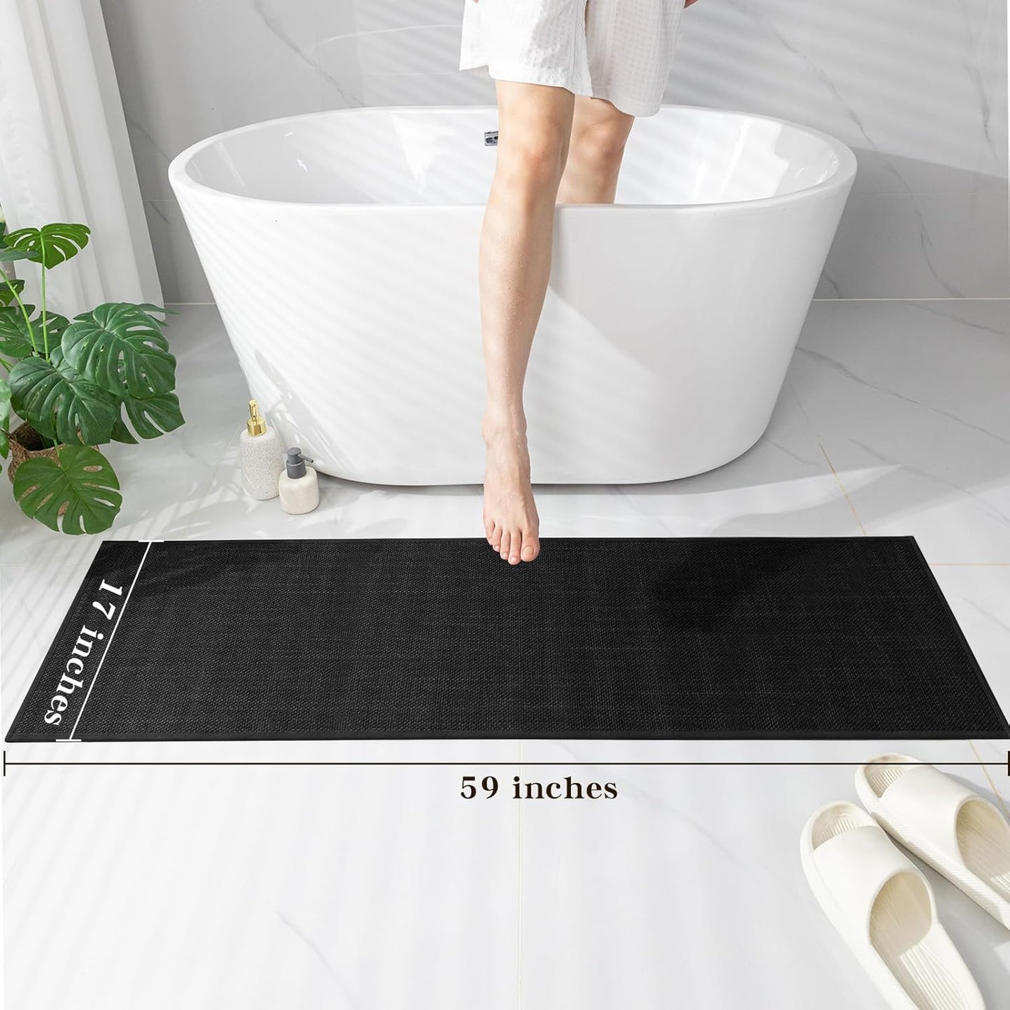 chakme Bathroom Rugs Mat 59x17, Ultra Thin Non Slip Bath Mats Runner Quick Dry Absorbent Bath Mat for Bathroom Floor, (Black, 59"x17")