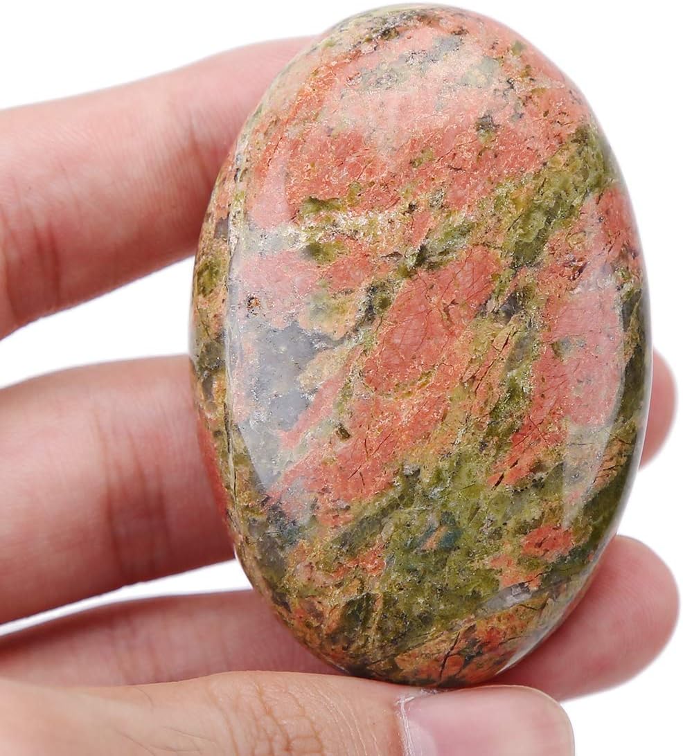 Natural Unakite Oval Polished Worry Stones, Healing Crystal Indoor Fountain Stones Massage Energy Anxiety Relief Items