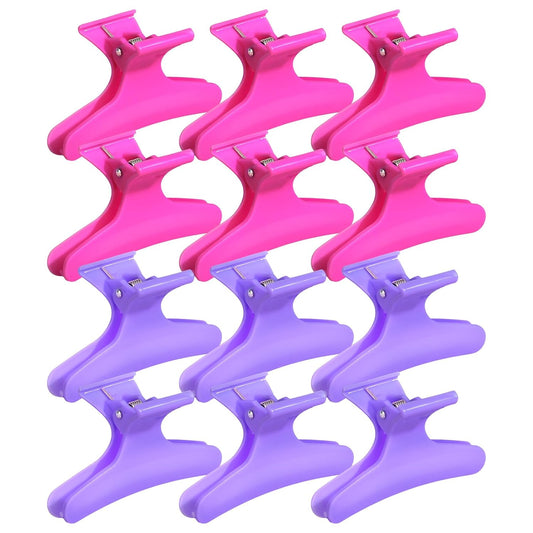 Ondder Purple Hot Pink Butterfly Hair Claw Clips for Styling & Sectioning - Pro Clamp Clips for Makeup, Cutting & Coloring - Hair Accessories for Women & Girls