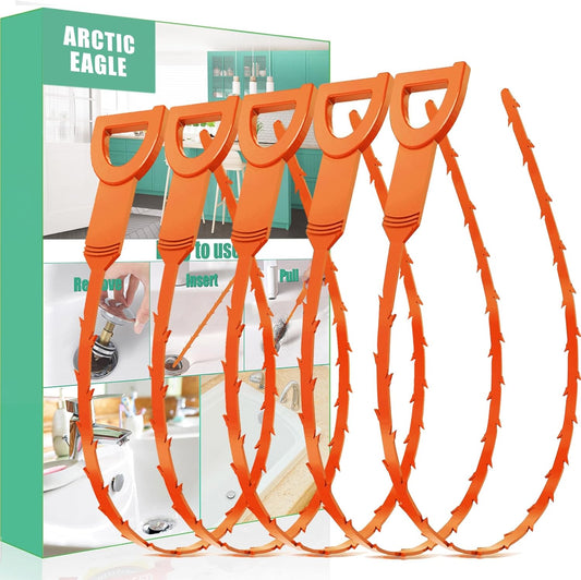 Drain Snake Hair Drain Clog Remover - 5 Pack Shower Snake Sink Unclogger Tool with Exquisite Packaging (Orange)