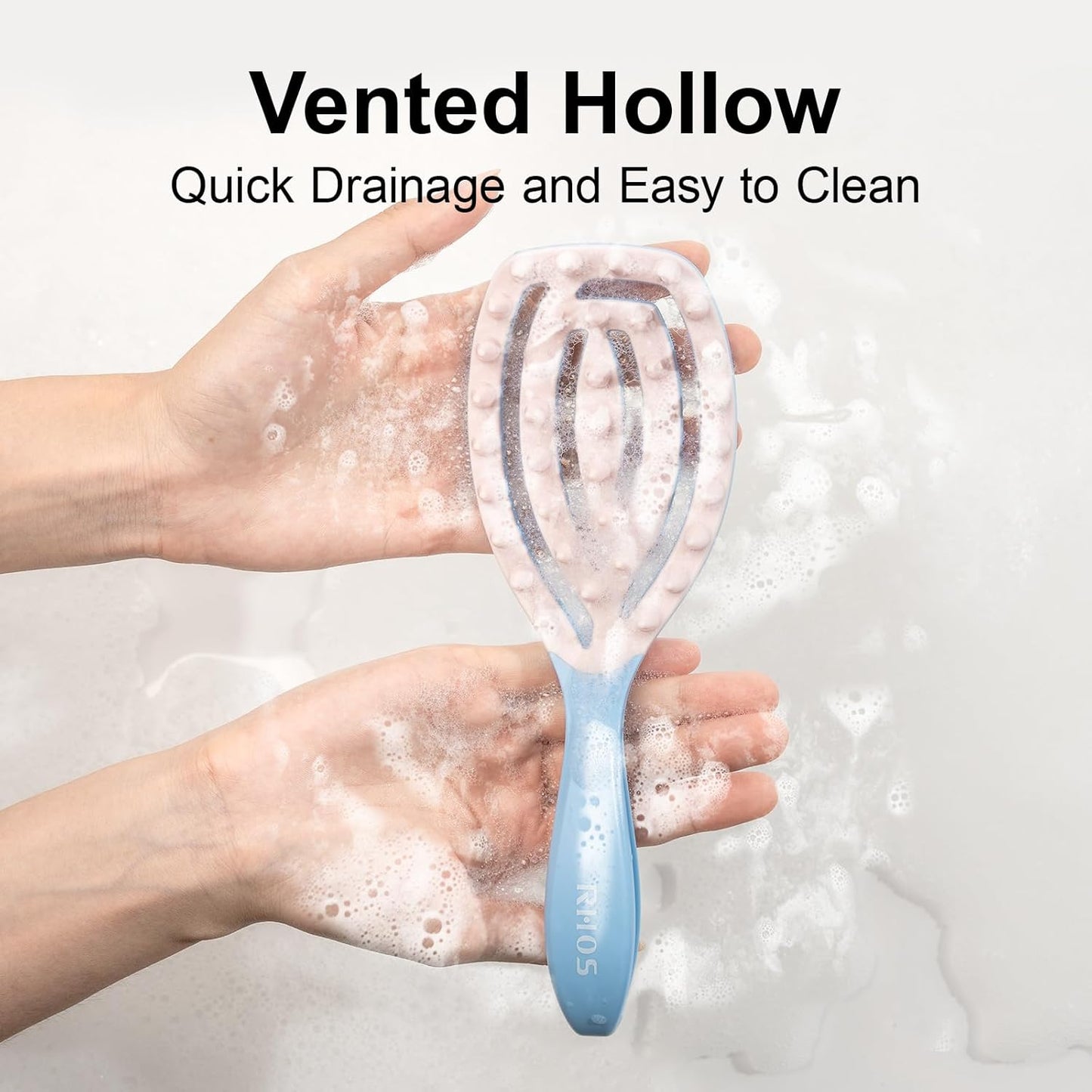 RHOS Scalp Massager, Shampoo Brush with Handle, Curved Vented Hair Scrubber, Scalp Brush for Wet & Dry Hair (Blue)