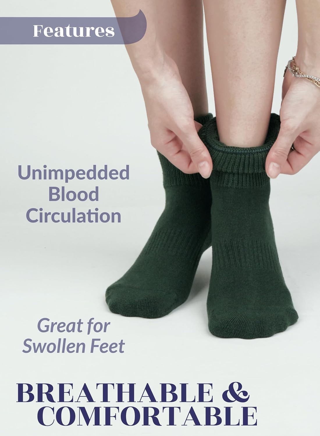 Hugh Ugoli Women's Cotton Diabetic Ankle Socks, Wide, Loose, Stretchy, Seamless Toe, Non Binding Top Semi Cushion, 3-6 Pairs