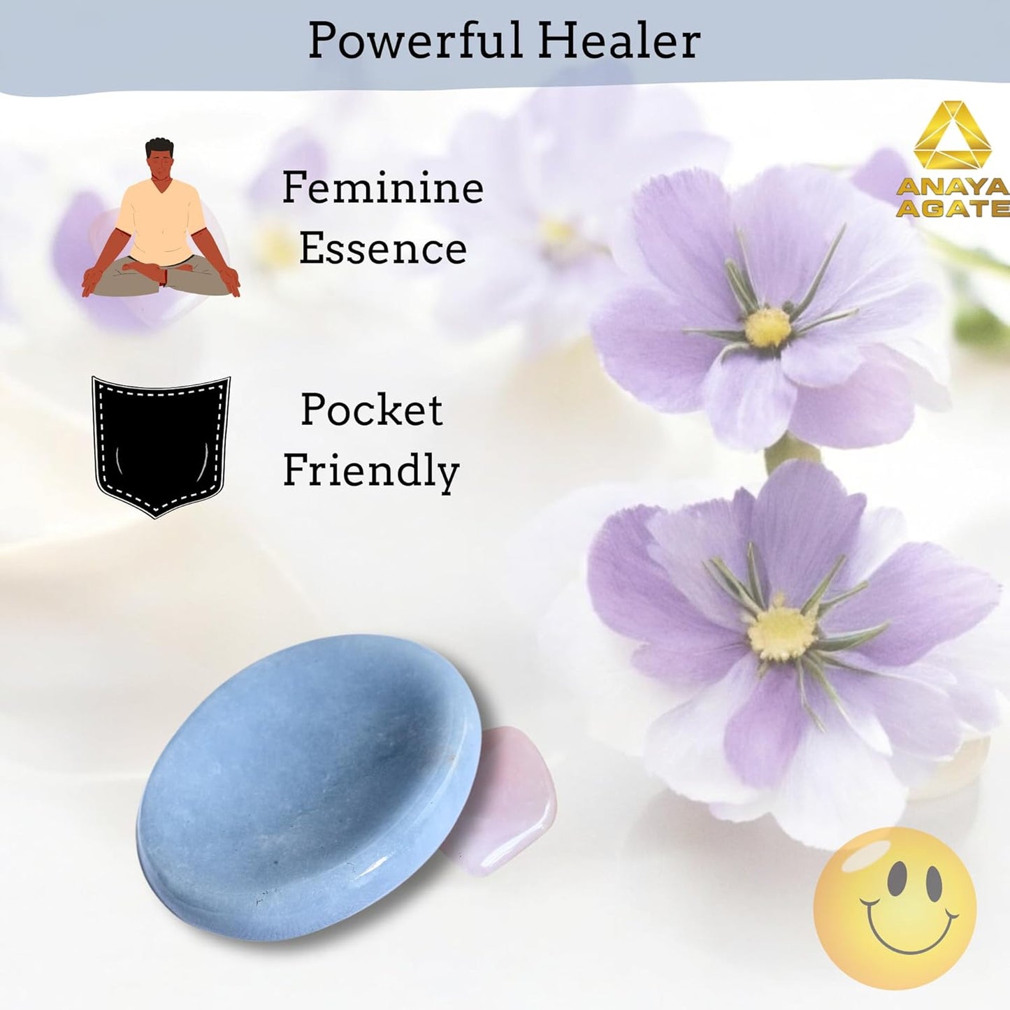 Angelite Worry Stones – Crystal Thumb Worry Stone for Anguish, Stress – Relaxing & Soothing Balance Stones for Meditation, Stress Relief – Healing Stones & Crystals for Men, Women