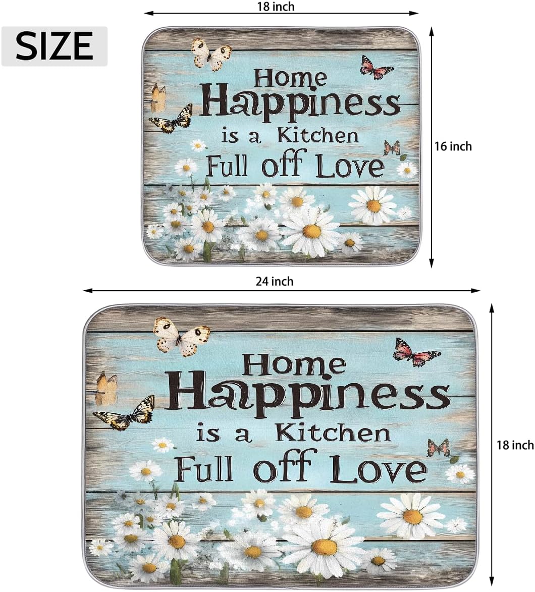 Dish Drying Mat Rustic Wood Quote Daisy Flowers Large Drying Mat for Kitchen Counter 18x24in Absorbent Dish Drainer Rack Pad, Heat Resistant Coffee Bar Mats Countertop Protector