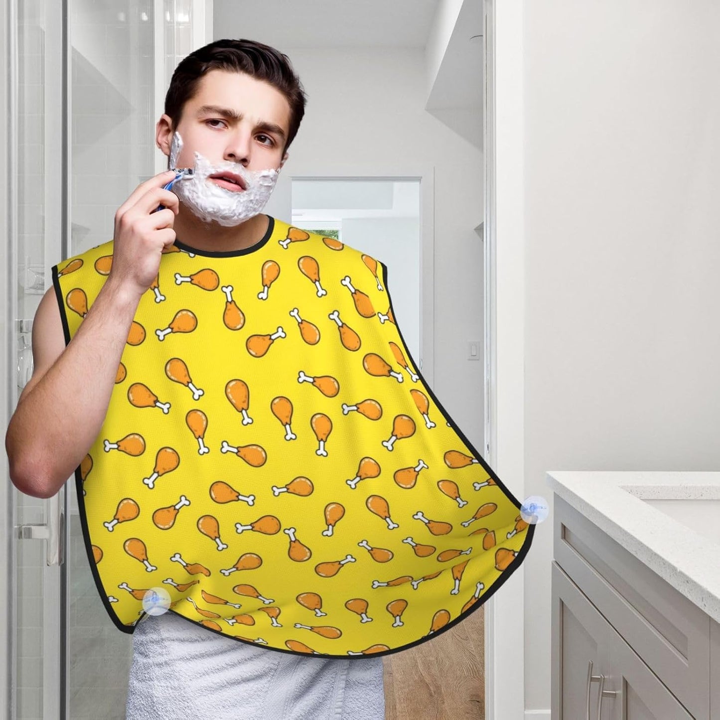 Stretchable Beard Cape, Non-Stick Hair Catcher for Trimming, Waterproof Grooming Apron, Crispy Fried Chicken