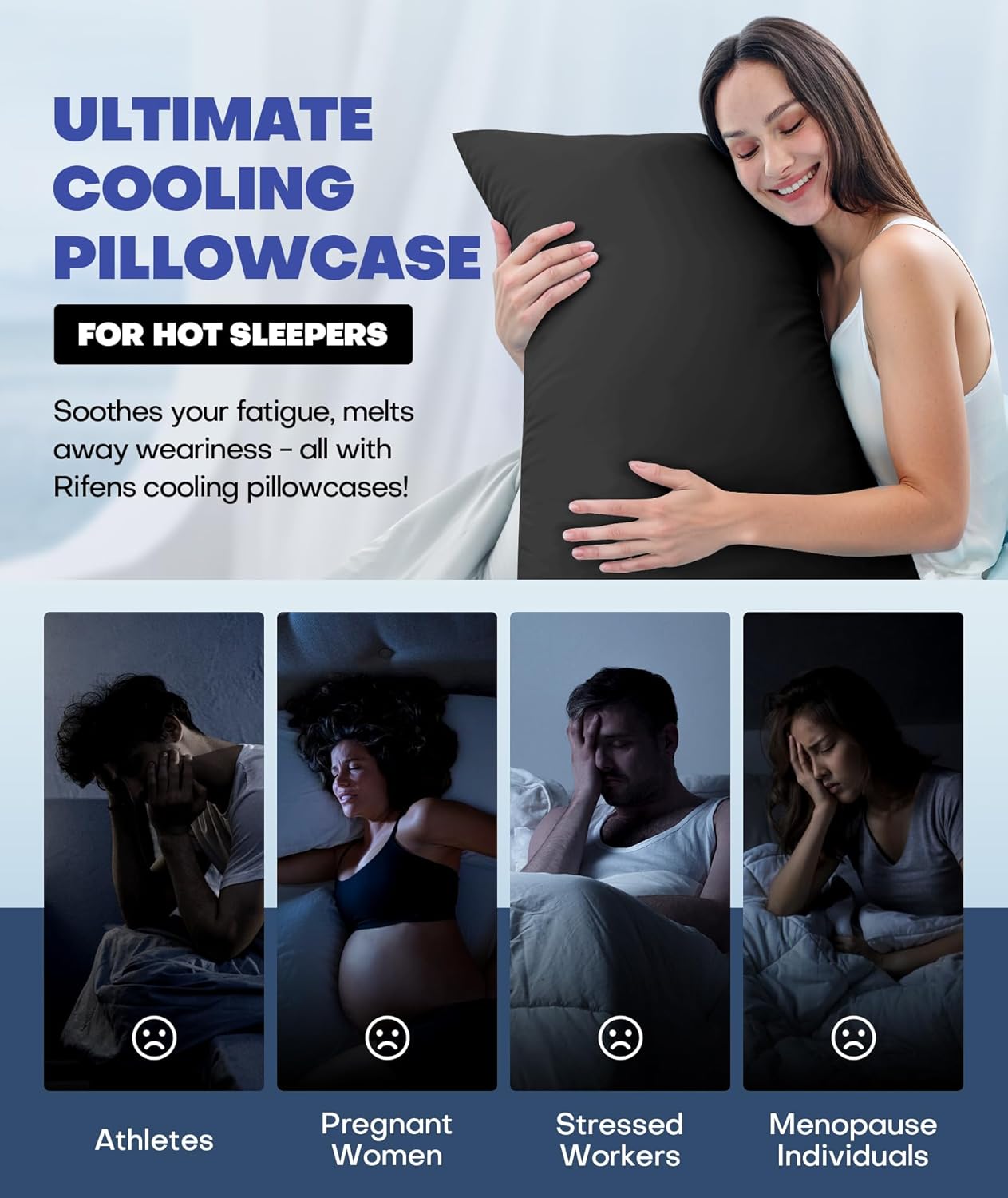 Ice Cooling Pillowcase for Hot Sleepers – Instantly Cool, Stays Cold All Night, Smoother Than Silk Pillow Cases, Pillow Covers with Invisible Zipper, Gift for Men & Women - King Size, Black (1 Pack)