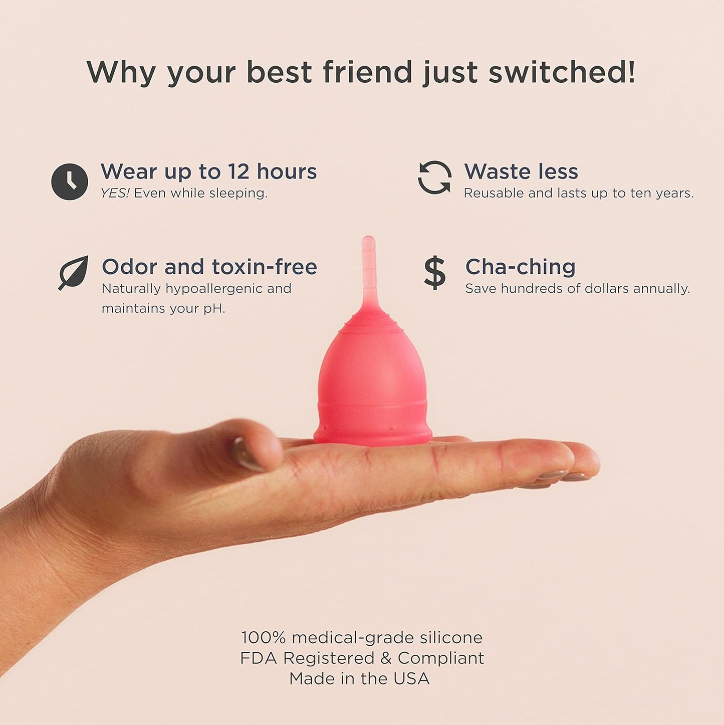 Saalt Menstrual Cup – Reusable Period Cup – Made for Comfortable, Leak-Free Protection Up to 12 Hours – BPA & Latex Free – Includes Cup & Carry Bag (Regular, Himalayan Pink)