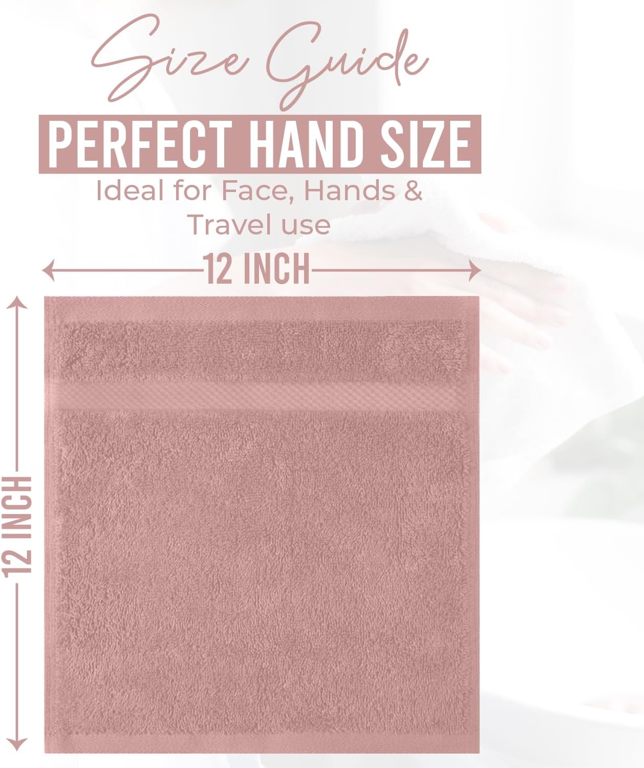 DAN RIVER 12-Pack Premium 100% Cotton Dusty Rose Face Towels – Reusable Face Towel Set, Soft & Absorbent wash Cloths for Your face, Bathroom & Body – Hand and Face Towels, 550 GSM (12x12 in)