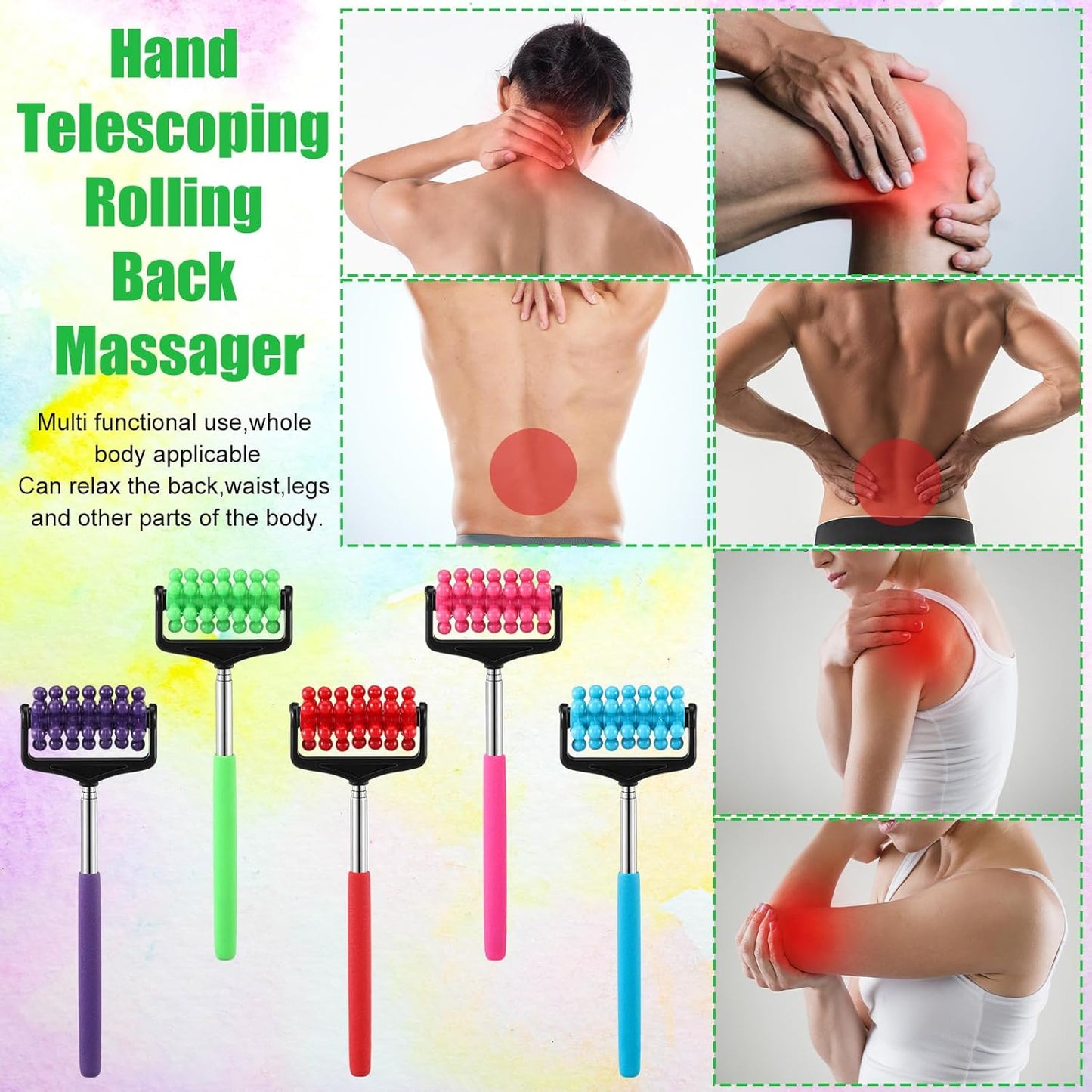 LemonRoad 25 Pieces Hand Massager Roller Bulk Telescopic Hand Roller for Muscle Massager Adjustable Back Neck Scratchers Stick Tool for Body Relax Christmas Stocking Stuffers Gift, Assorted Color