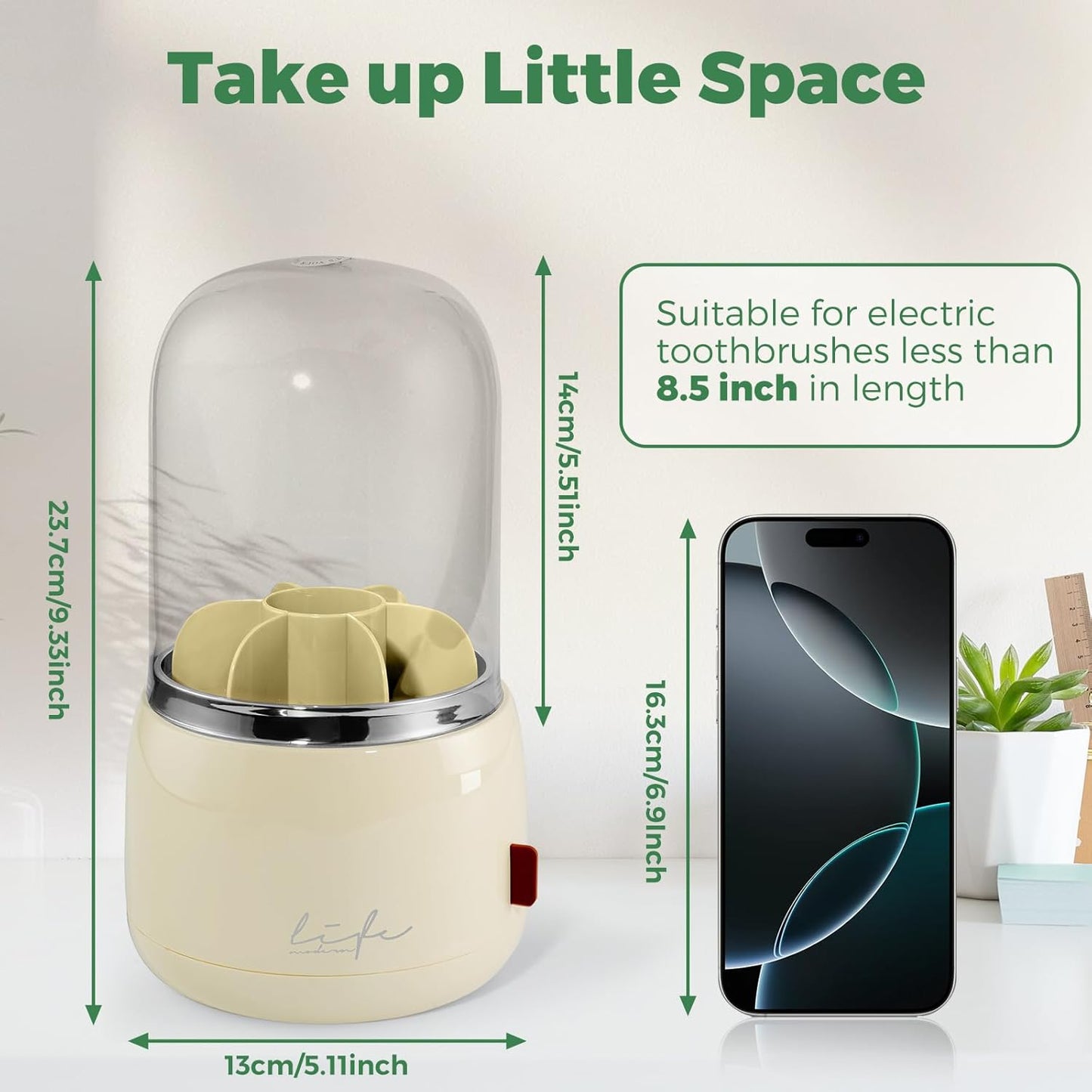 Toothbrush Holders for Bathrooms, Rotating 7 Slots Toothbrush Holder with Cover, Kids Electric Toothbrush and Toothpaste Holders for Caddy for Bathroom Vanity, Sink, Countertop, Beige