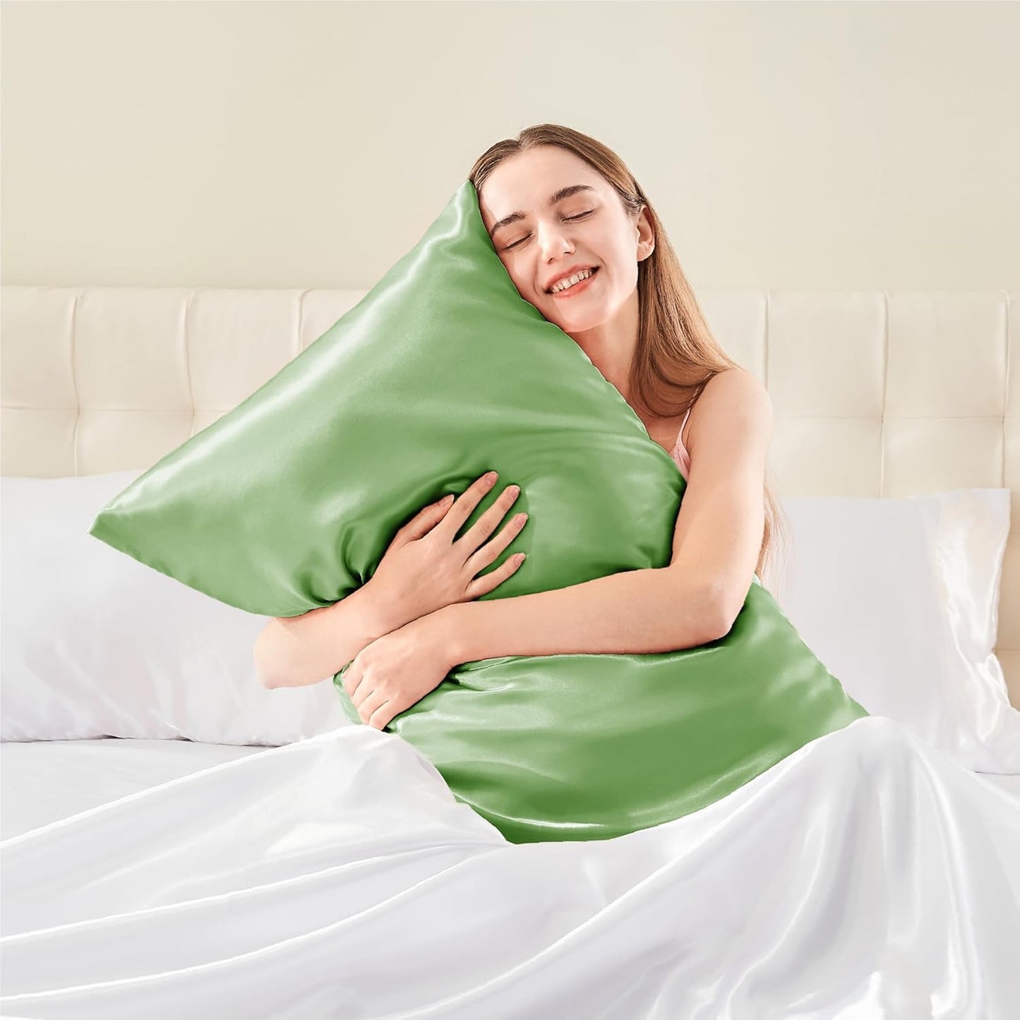 BEDELITE Satin Body Pillow Cover, Super Soft and Cooling Body Pillow Pillowcase for Hair and Skin, Breathable Silky Full Long Pillowcase Cover(20"x54", Sage Green)