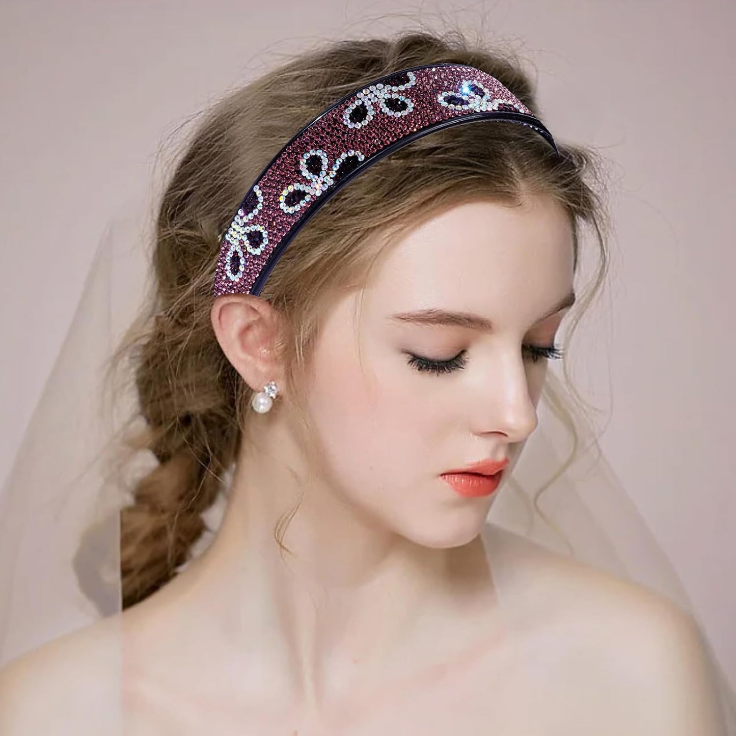 Rhinestone Headbands for Women Girls,4PCS Sparkly Flower Crystal Headband Non Slip,Plastic Rhinestone Hair Hoop Tooth Hair Bands,Comfortable Daily Prom Party Head Accessories