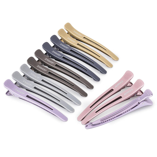 AIMIKE 12pcs Professional Hair Clips for Styling Sectioning, Anti-Slip No-Trace Duck Billed Hair Clips with Silicone Band, Salon and Home Hair Cutting Clips for Hairdresser, Women, Men - 4.3” Long