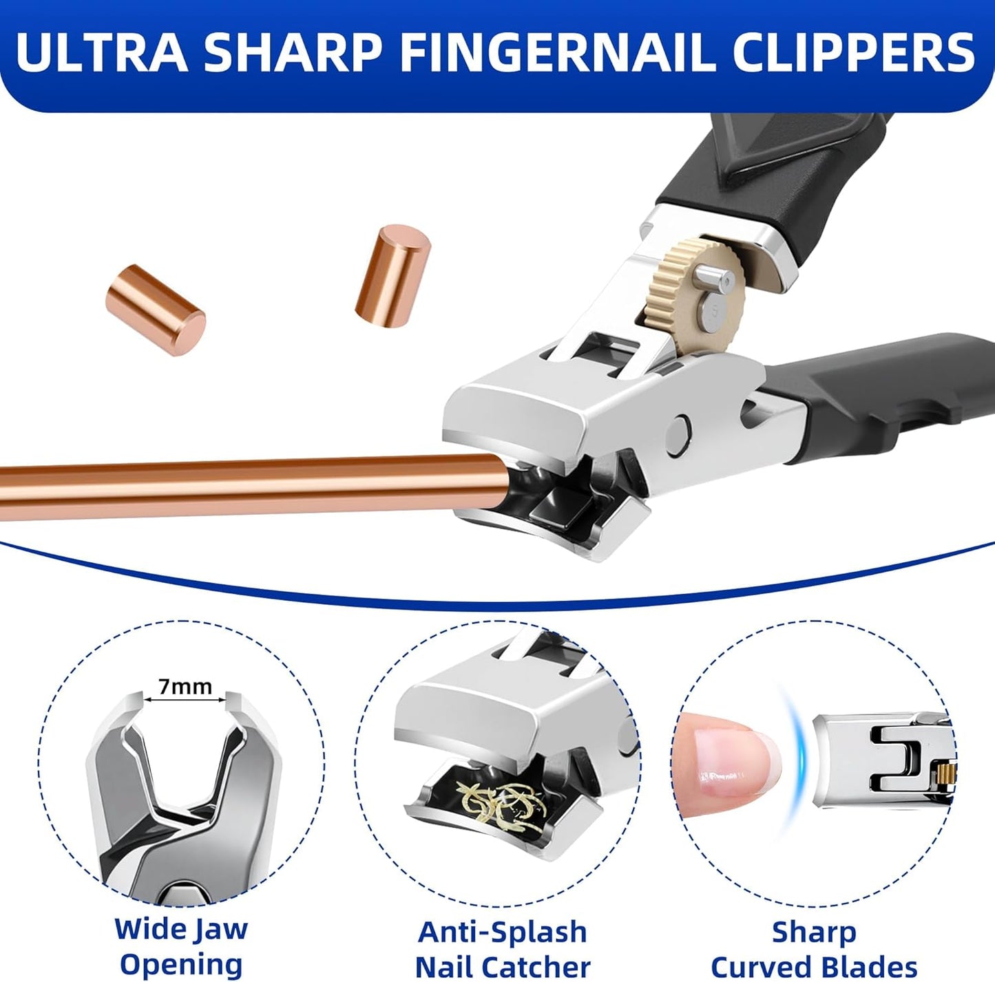 6PCS Orthoclip Toenail Clippers for Seniors Thick Toenails, Heavy Duty Nail Clippers for Men, Ultra Sharp Slanted Ingrown Toenail Clippers with Catcher, Wide Jaw Large Nail Cutters with Leather Case