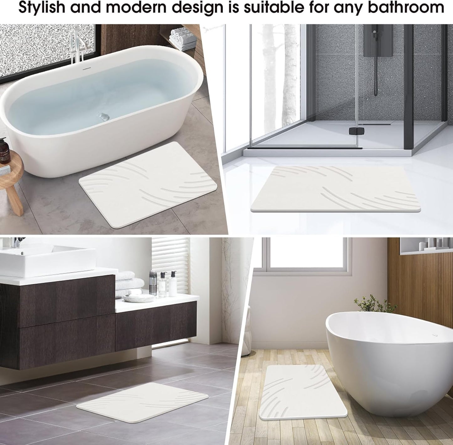 Stone Bath Mat Diatomaceous Earth Shower Mat Super Absorbent Non-Slip Diatomite Stone Bath Mats for Bathroom Floor Quick-Drying Natural Easy to Clean（24 * 16''）