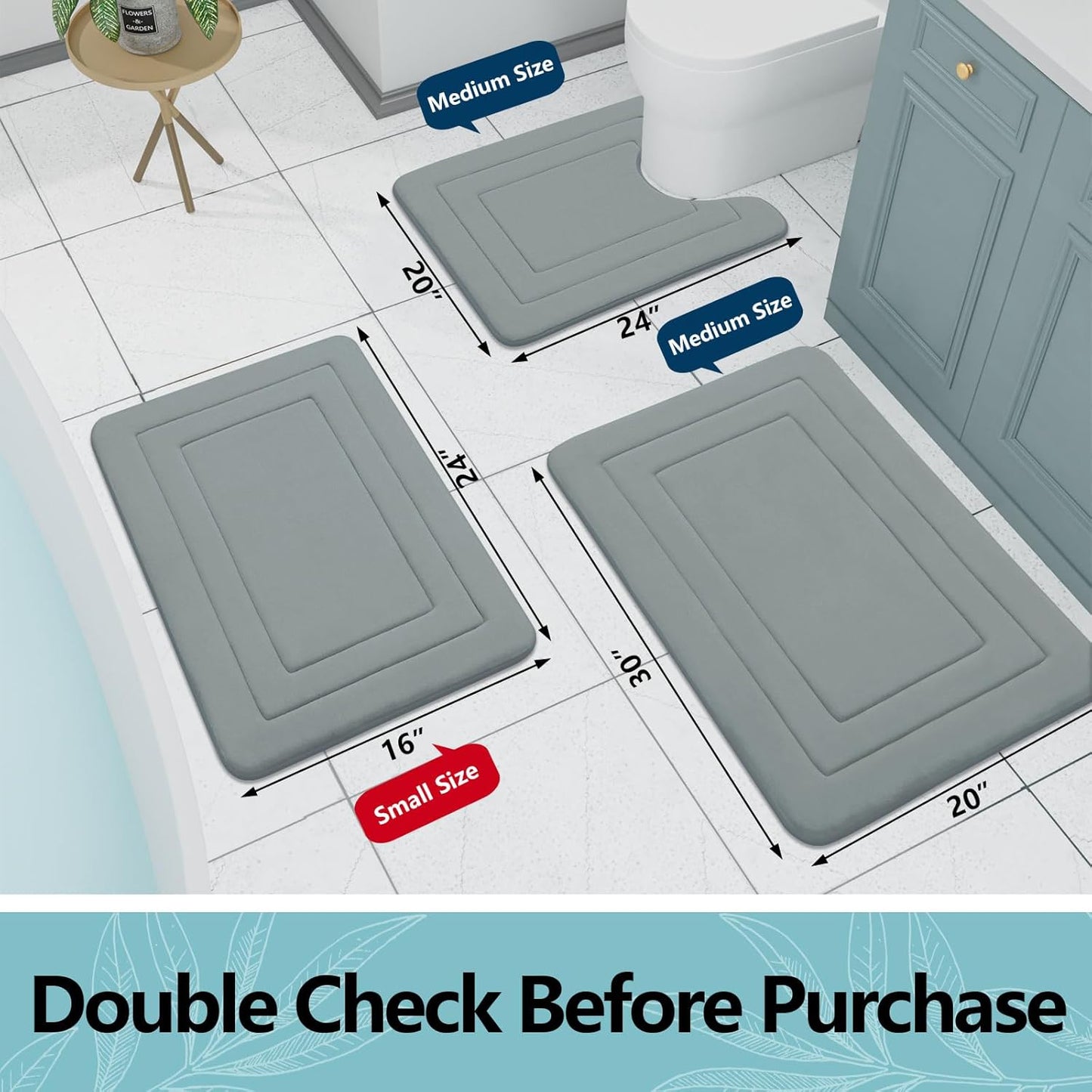 Arotive Memory Foam Bathroom Rug Mat 44x24, Ultra Soft and Absorbent Bath Mat, Machine Wash Dry, Comfortable Bath Rug Carpet for Bathroom Floor, Tub and Shower, Grey