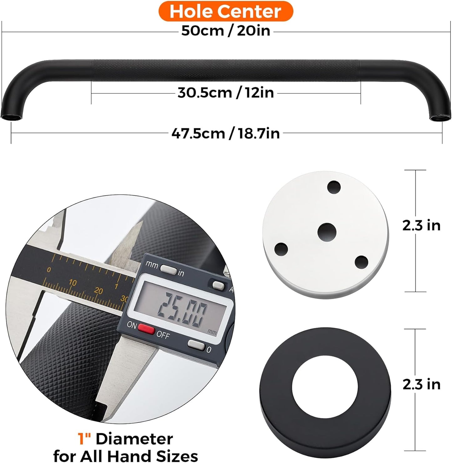 Grab Bars for Shower, 2 Pack 20-Inch Anti Slip Shower Handles for Elderly, Safety Shower Grab Bar, Stainless Steel Handicap Grab Bars for Bathroom (Black 1" Diameter)