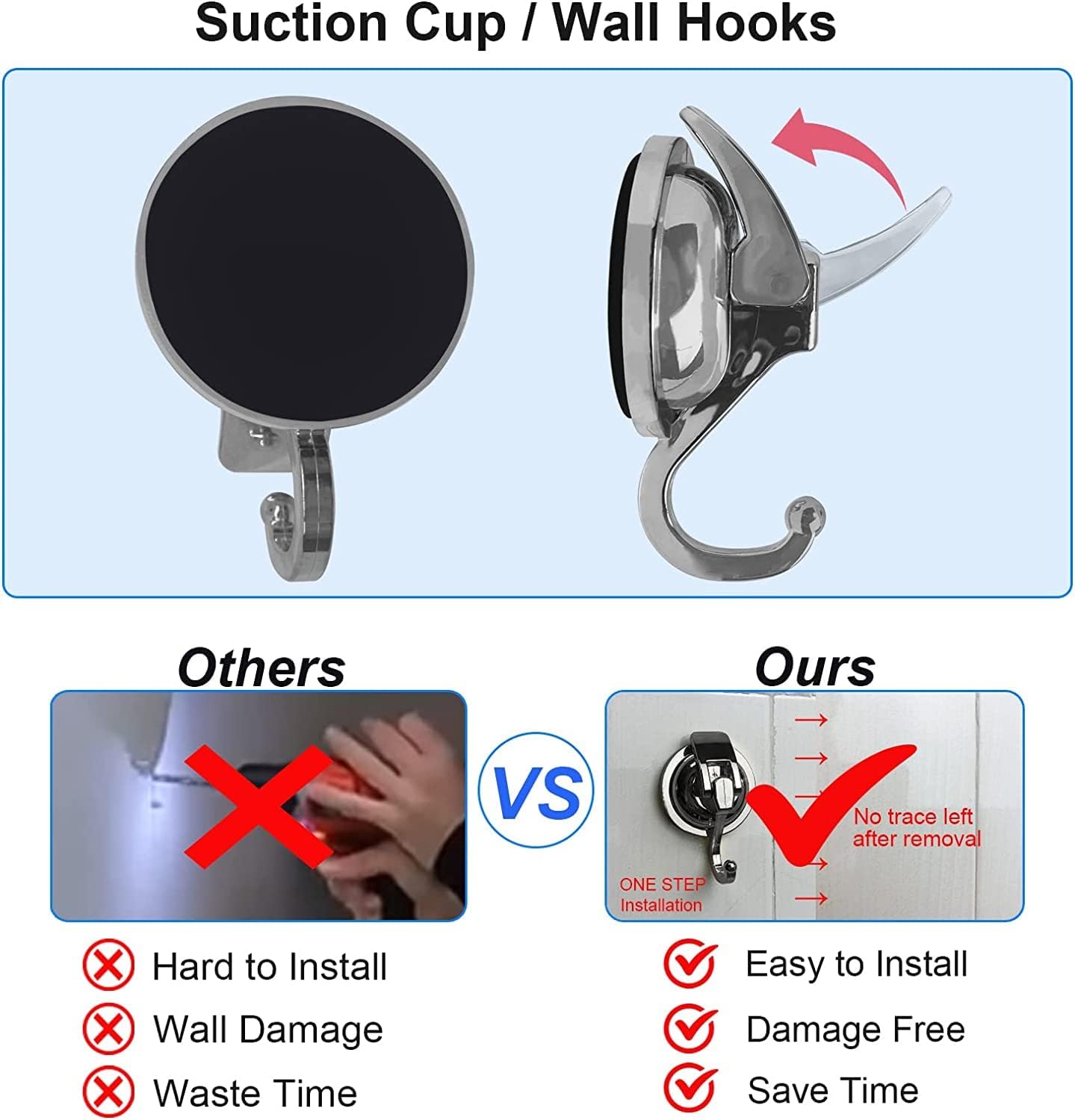 Heavy Duty Vacuum Suction Shower Hooks - Glass Suction Cup Hooks, Bathroom Robe Hooks, Reusable, No Hole Punched, for Garland Decoration (Silver Grey, 4 Pack)