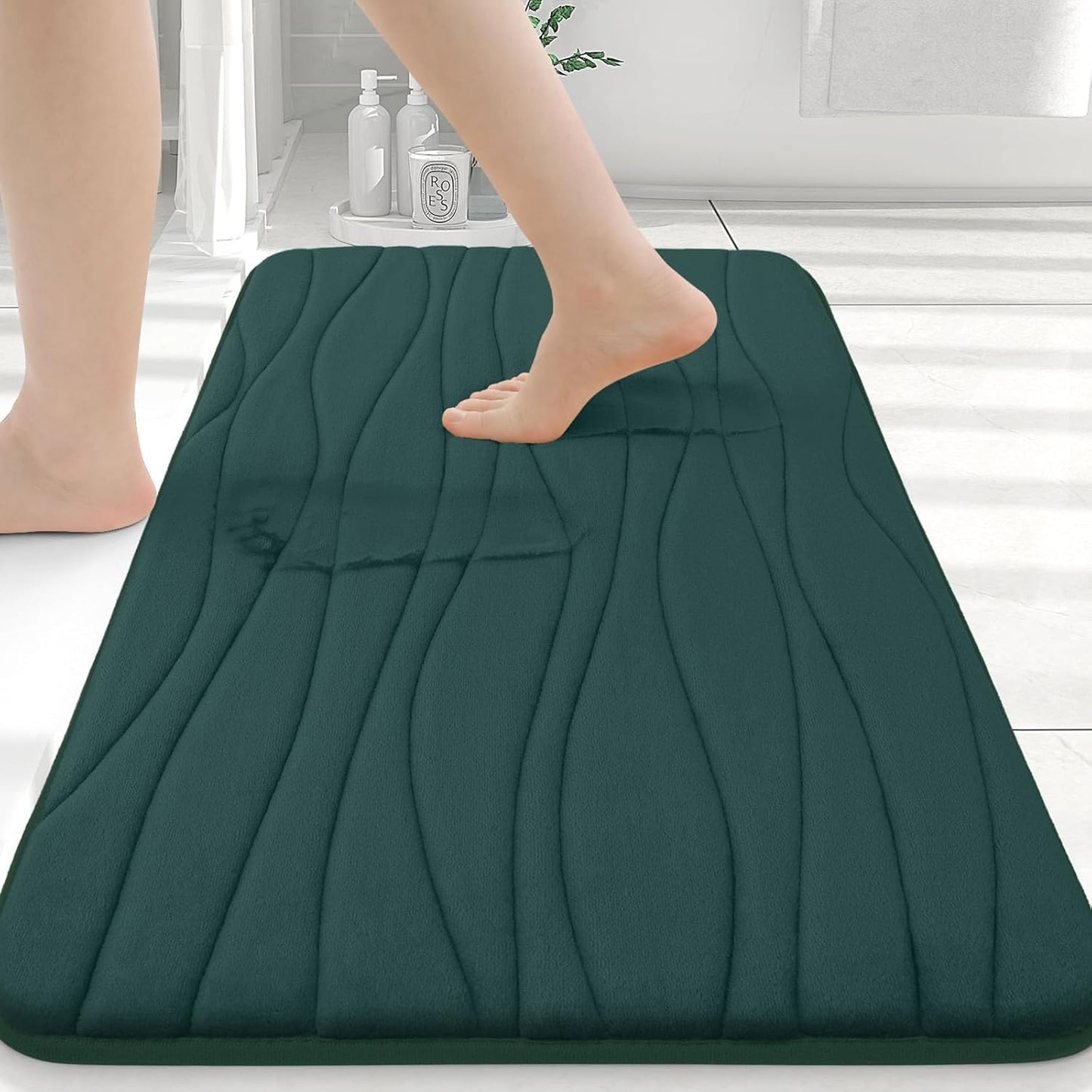Buganda Memory Foam Bathroom Rug Mat 36x24, Extra Soft and Absorbent Bath Mats, Non-Slip and Machine Washable Bath Rugs for Bathroom Floor,Tub and Shower, Dark Green